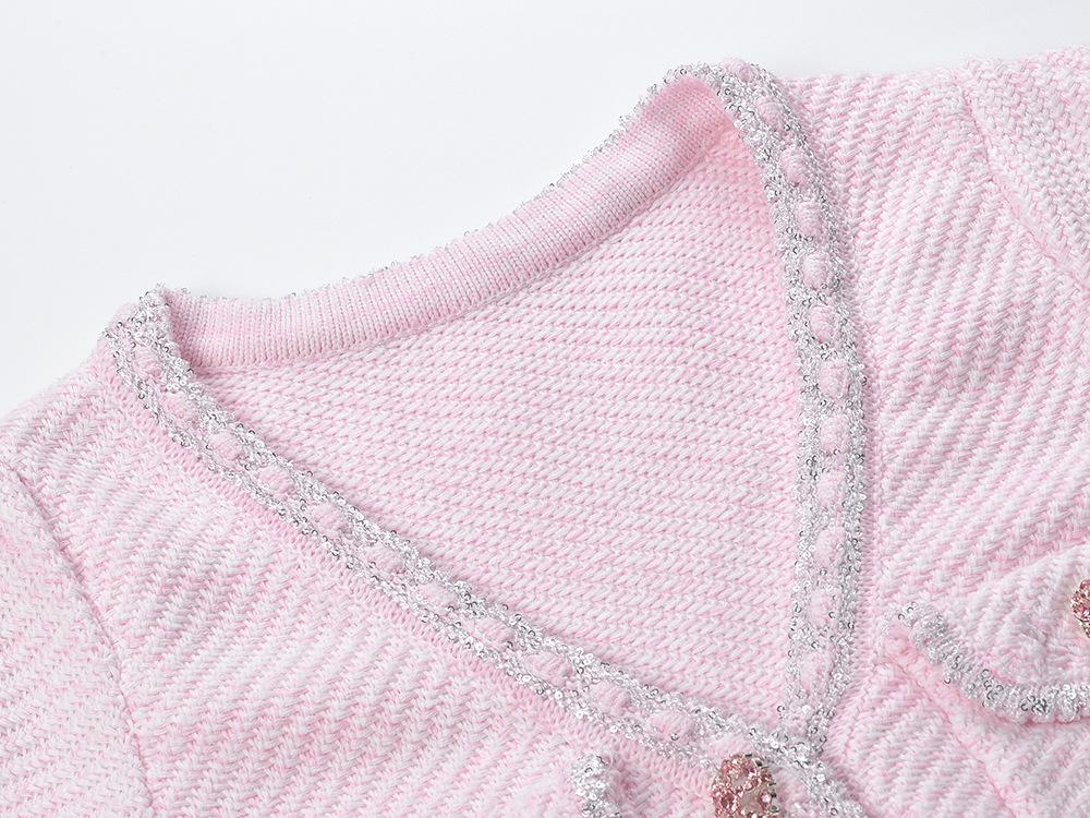 KARINE PINK V-NECK KNIT MINI DRESS