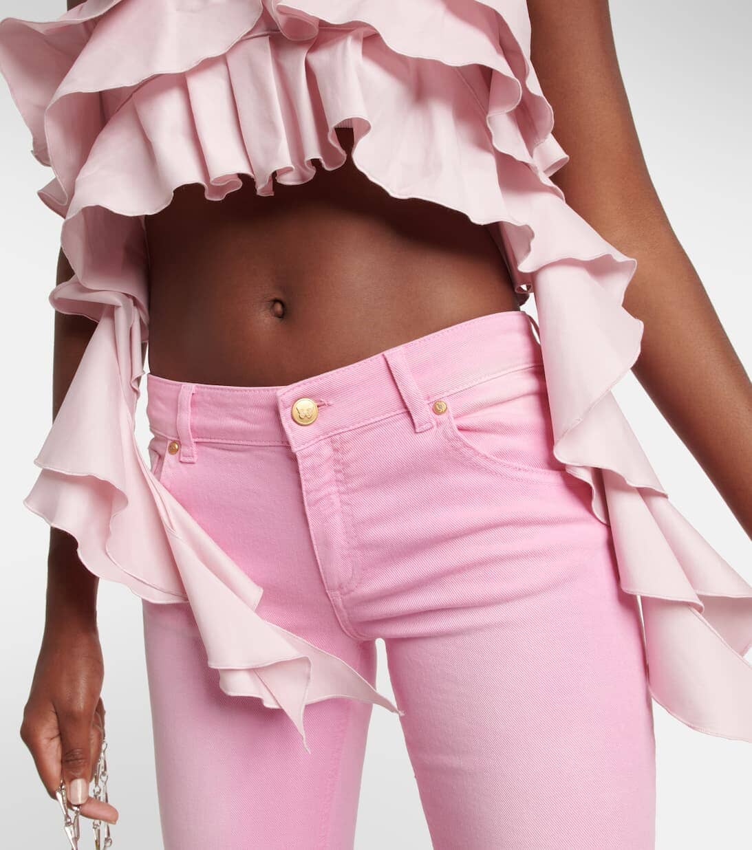 RUFFLE HALTER CROP TOP IN PINK