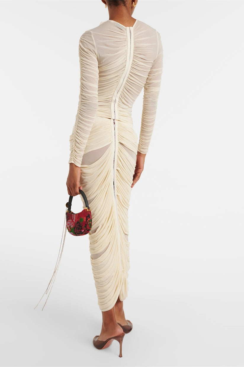 DRESSED FLORAL APPLIQUE DOREEN CRIMPED EVENING GOWN