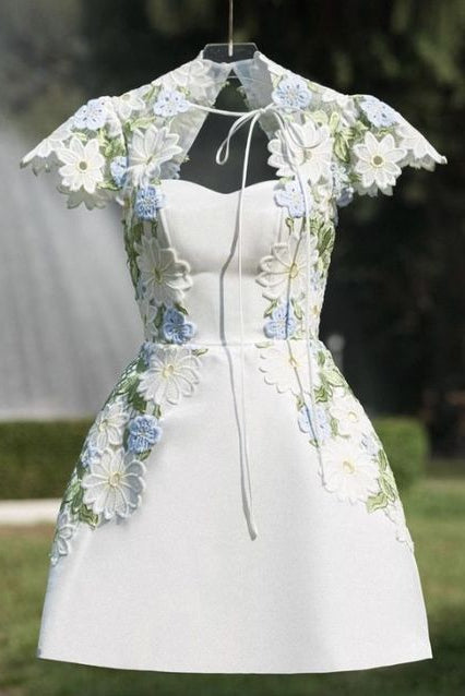 WHITE FLORAL EMBROIDERED MINI DRESS SHEER BOLERO SET