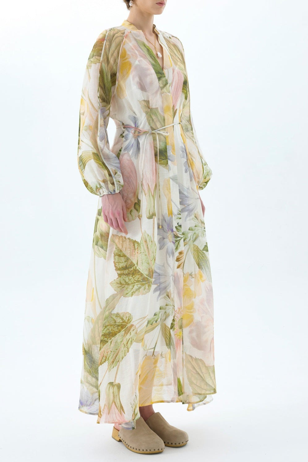 VICTORIA FLORAL LANTERN SLEEVE MAXI DRESS