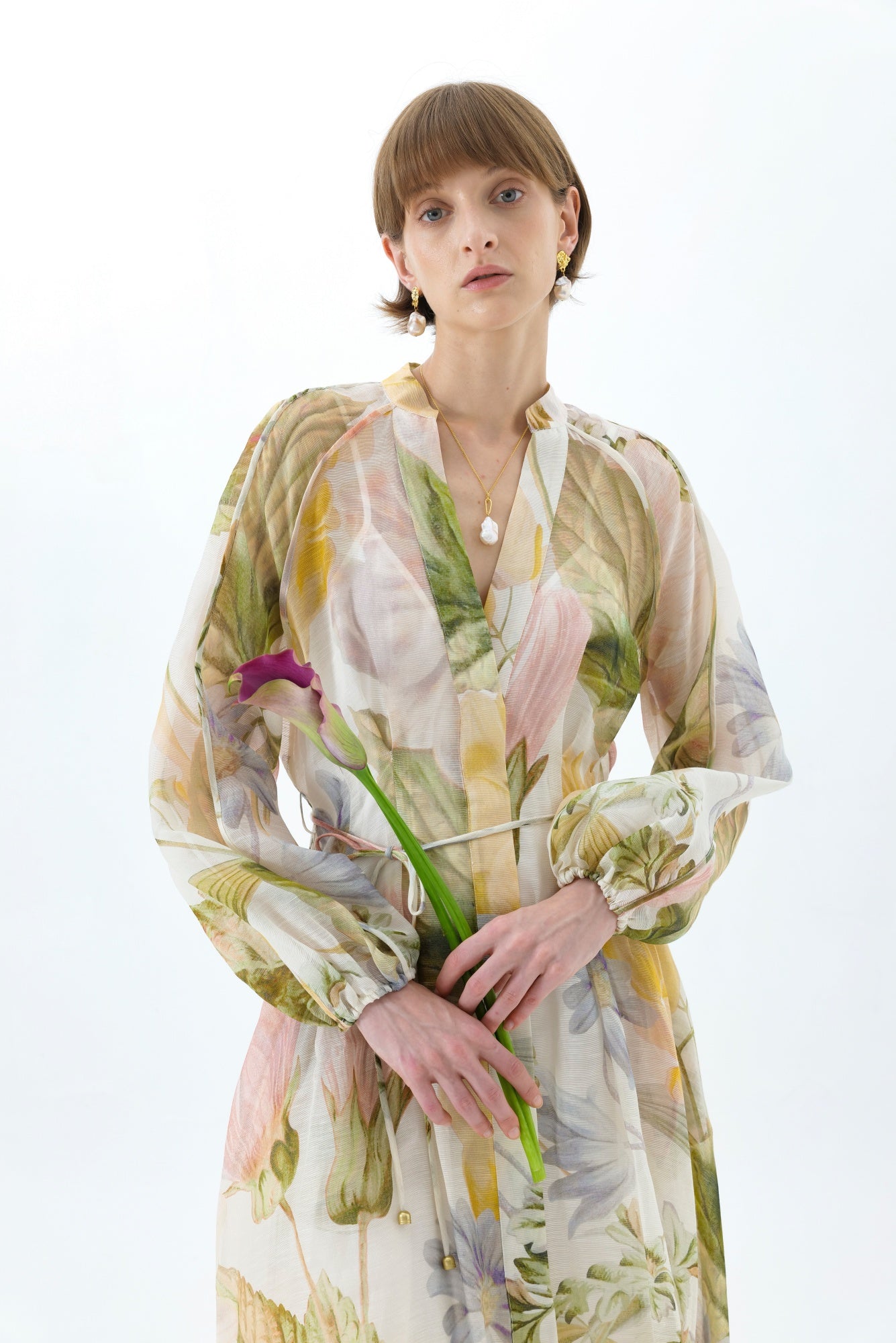 VICTORIA FLORAL LANTERN SLEEVE MAXI DRESS