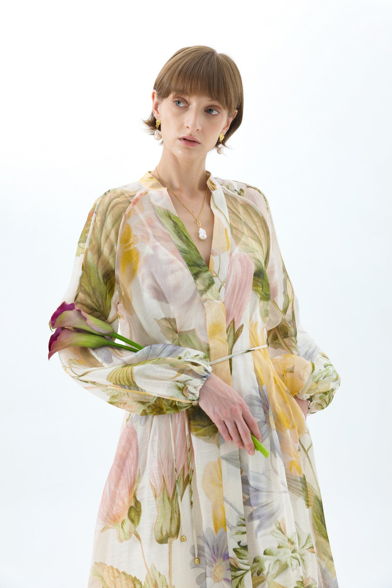VICTORIA FLORAL LANTERN SLEEVE MAXI DRESS
