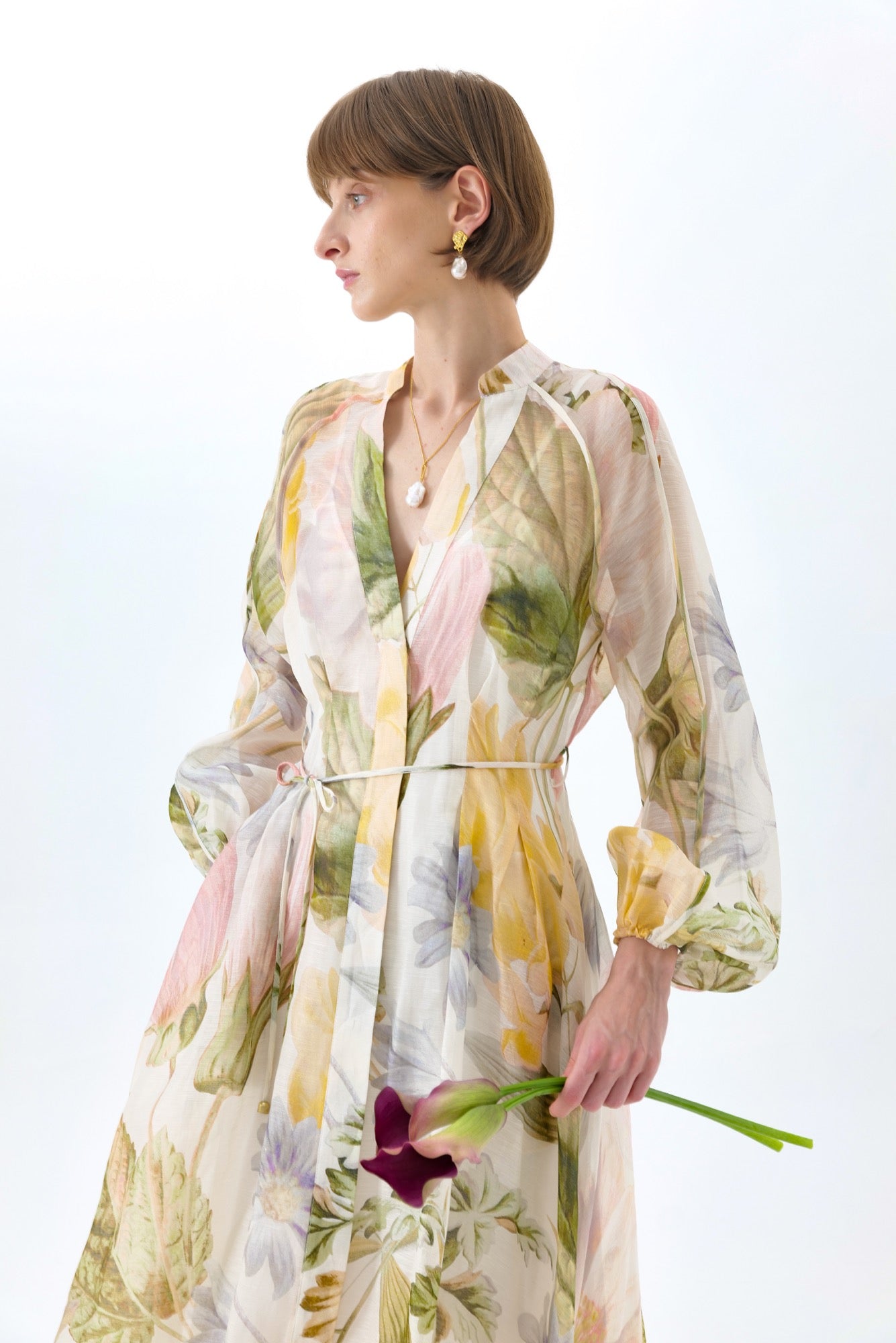 VICTORIA FLORAL LANTERN SLEEVE MAXI DRESS