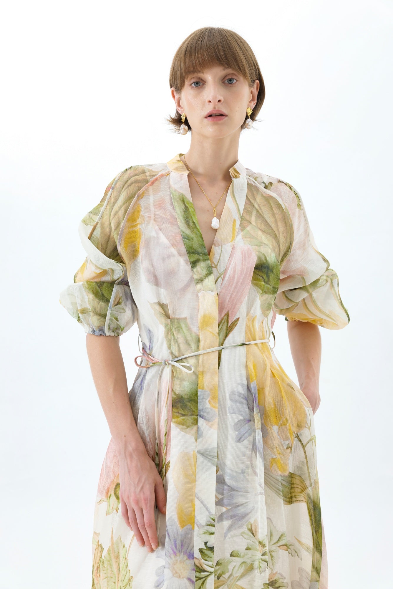 VICTORIA FLORAL LANTERN SLEEVE MAXI DRESS