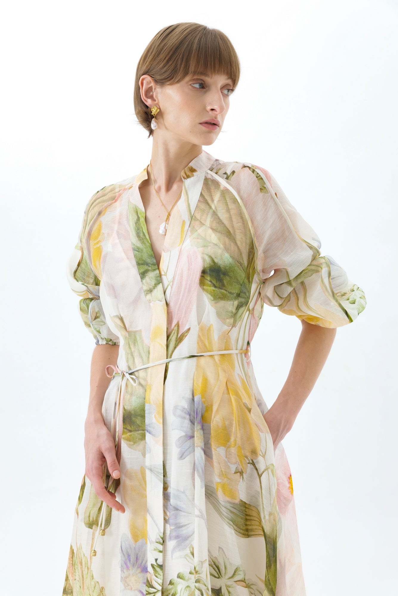 VICTORIA FLORAL LANTERN SLEEVE MAXI DRESS
