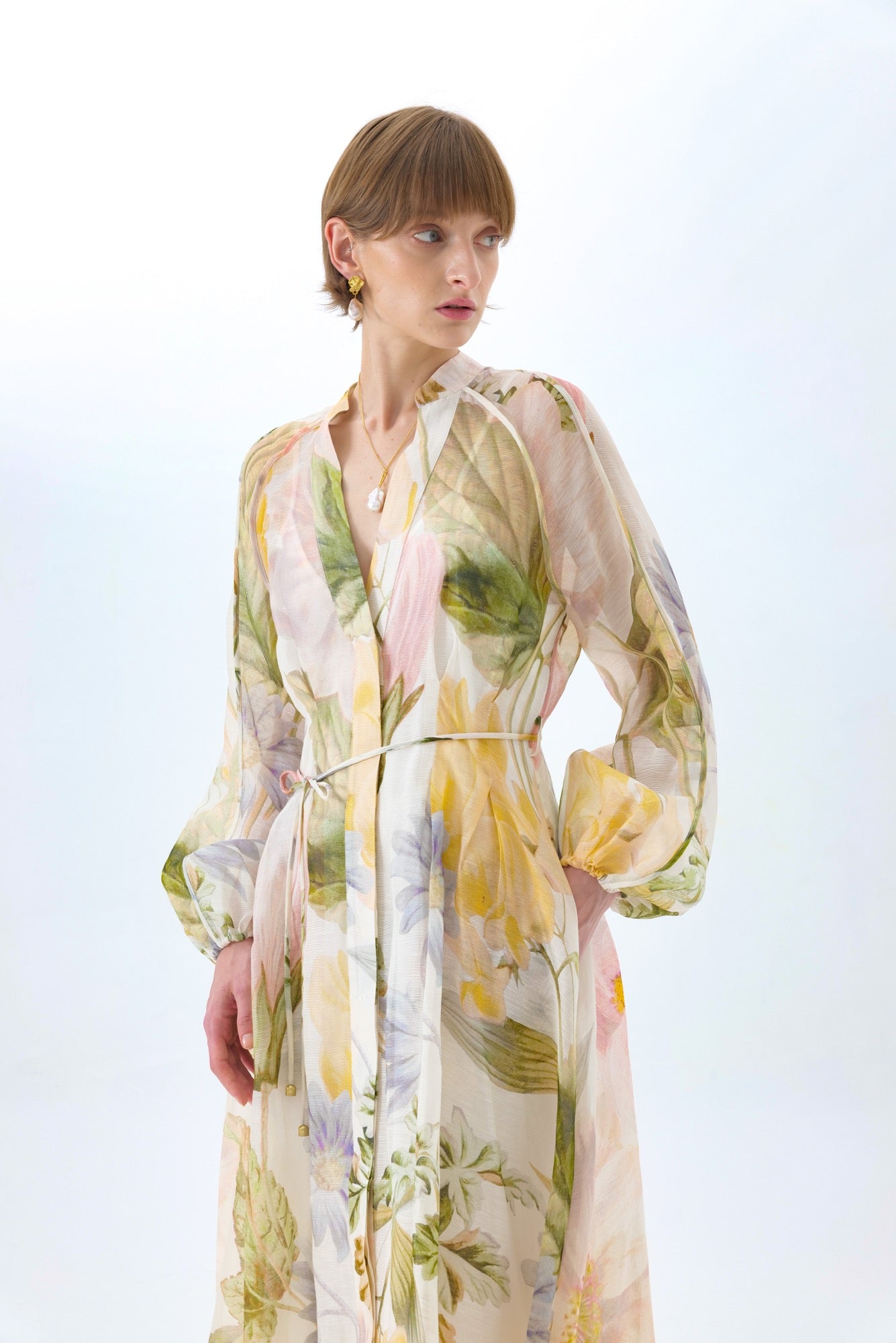 VICTORIA FLORAL LANTERN SLEEVE MAXI DRESS