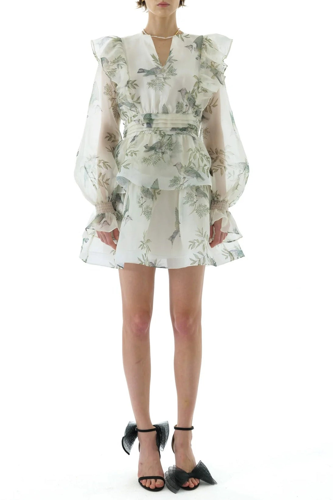 NORMA FLORAL SILK TIE NECK MINI DRESS