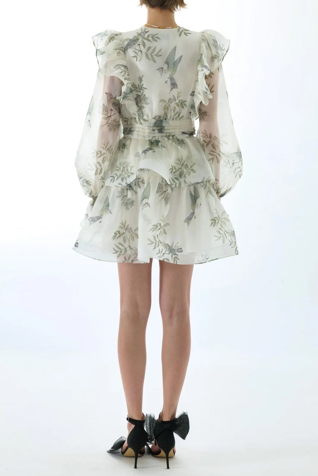 NORMA FLORAL SILK TIE NECK MINI DRESS