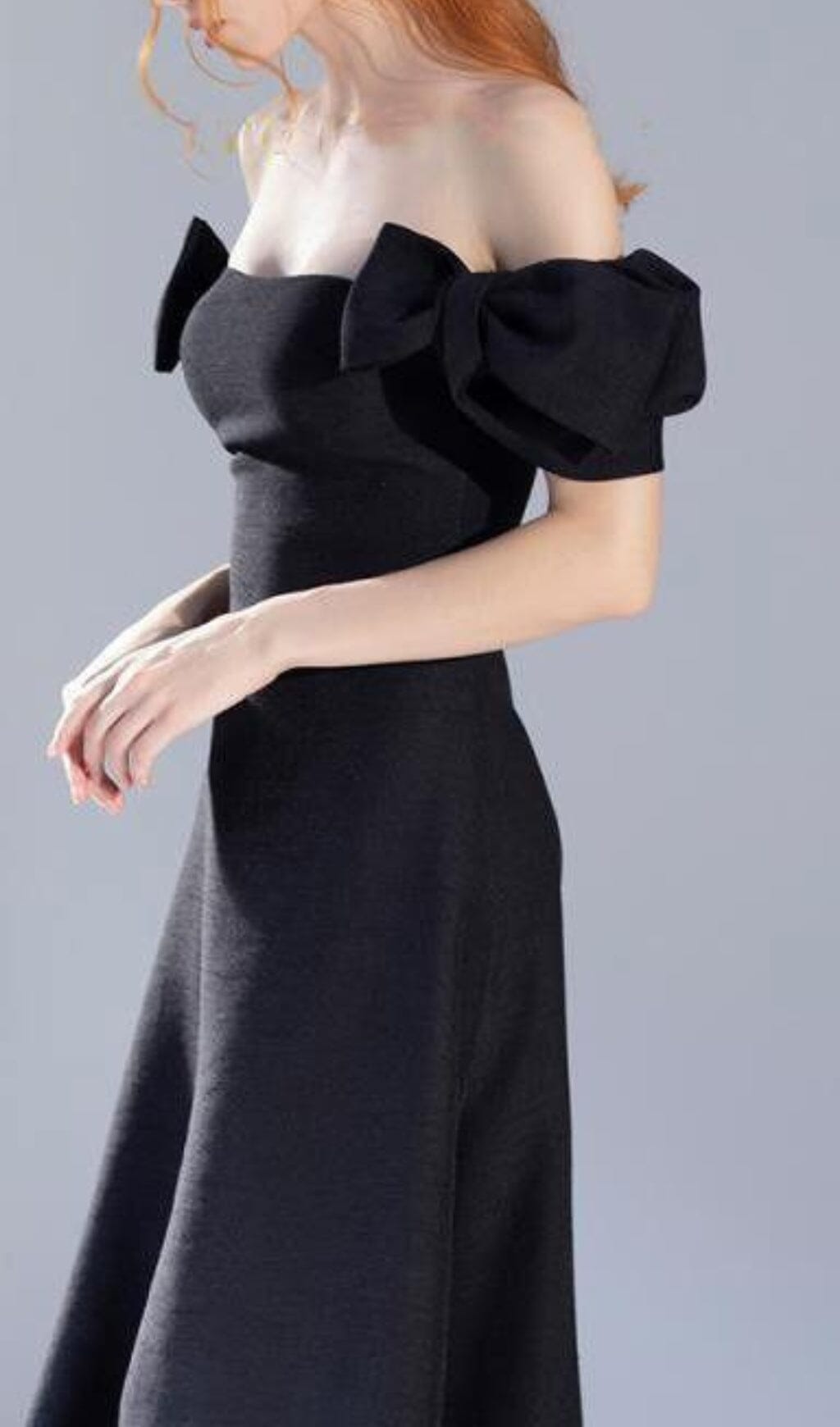 PATCHWORK BOW MIDI DRESS BLACK COCKTAIL