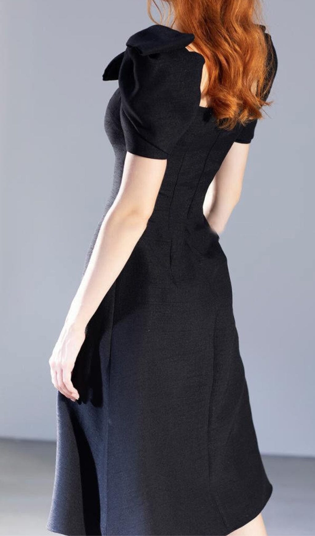 PATCHWORK BOW MIDI DRESS BLACK COCKTAIL
