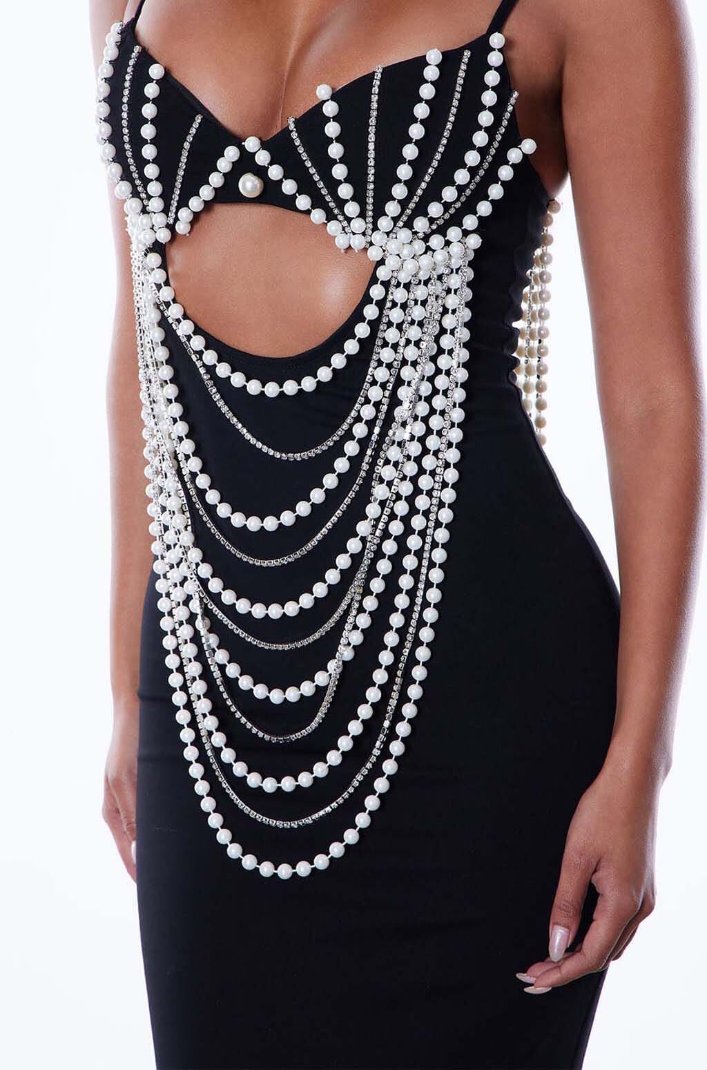 PEARL EMBELLISHED MIDI DRESS FOR EVENING