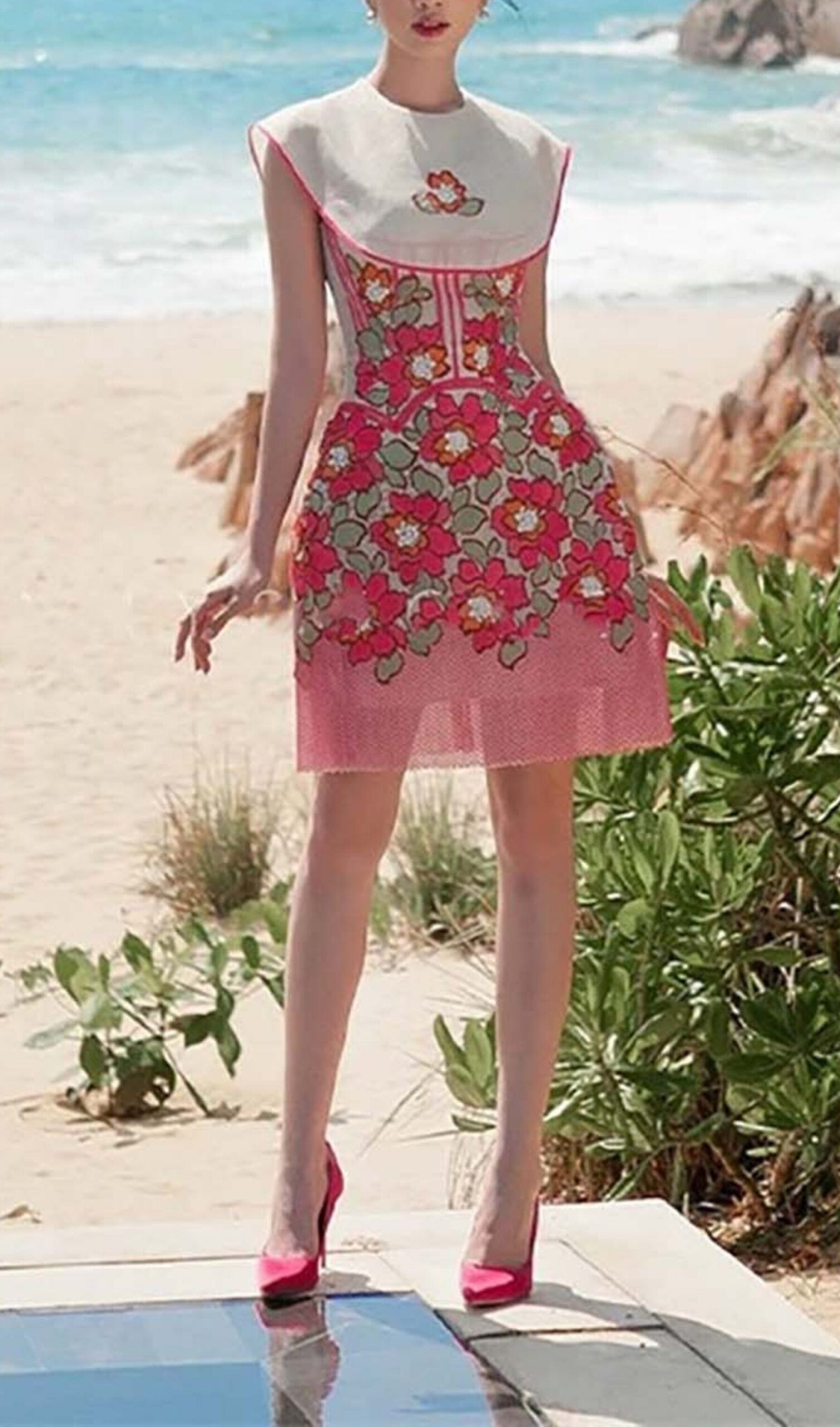 PETALS EMBROIDERED HEM MIDI DRESS FOR WEDDING