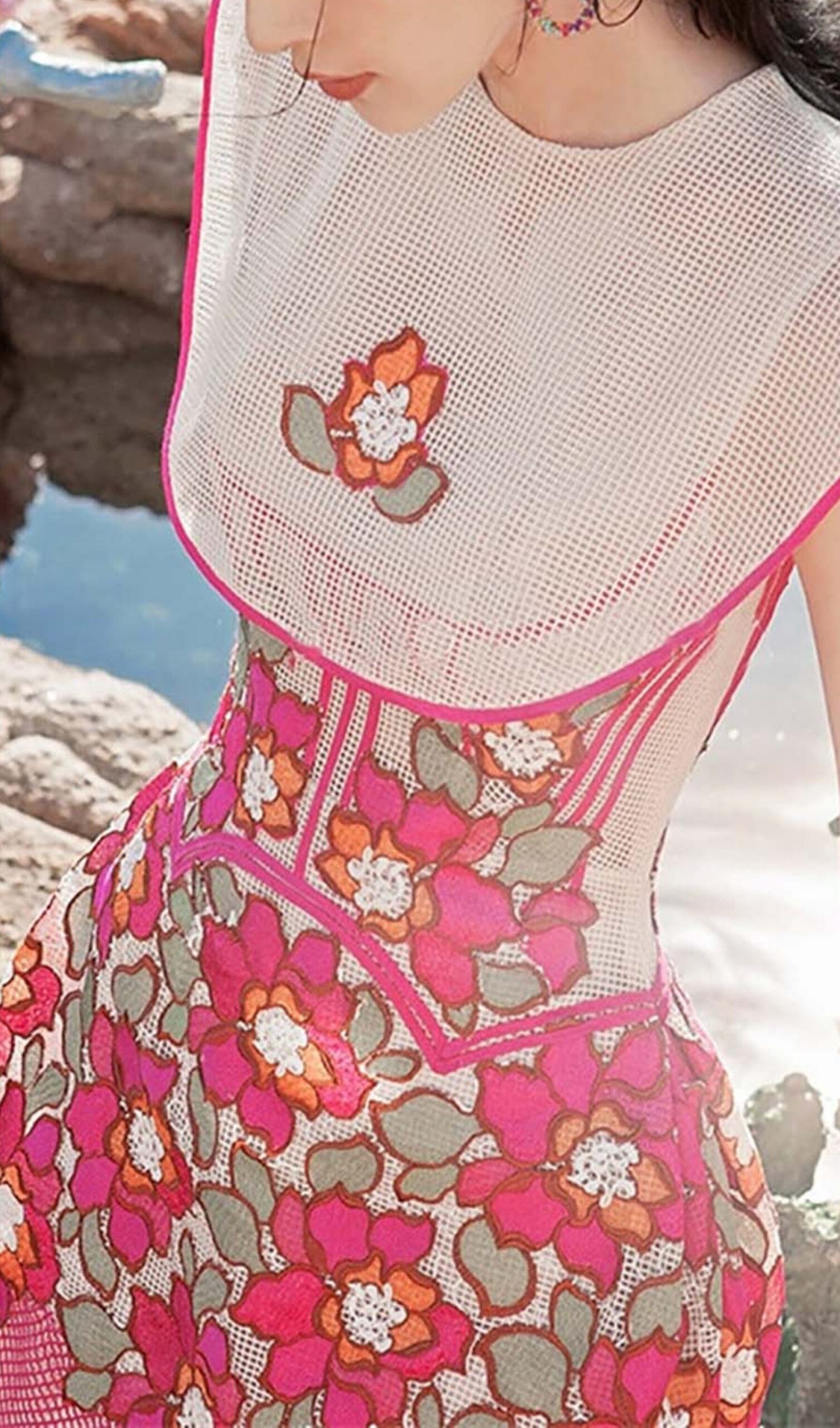 PETALS EMBROIDERED HEM MIDI DRESS FOR WEDDING