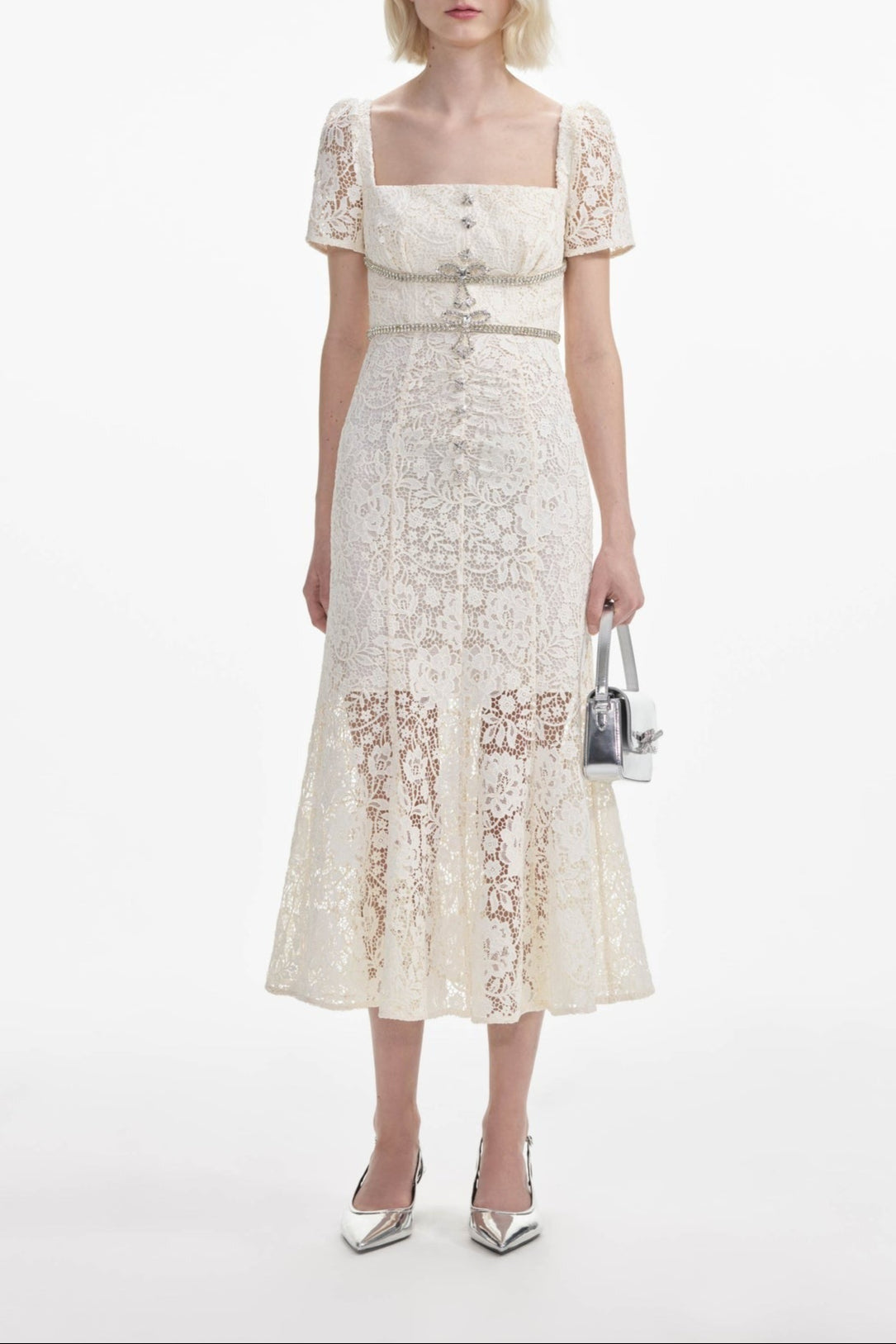 GLITTERING LACE MERMAID MIDI DRESS FOR WEDDING GUEST