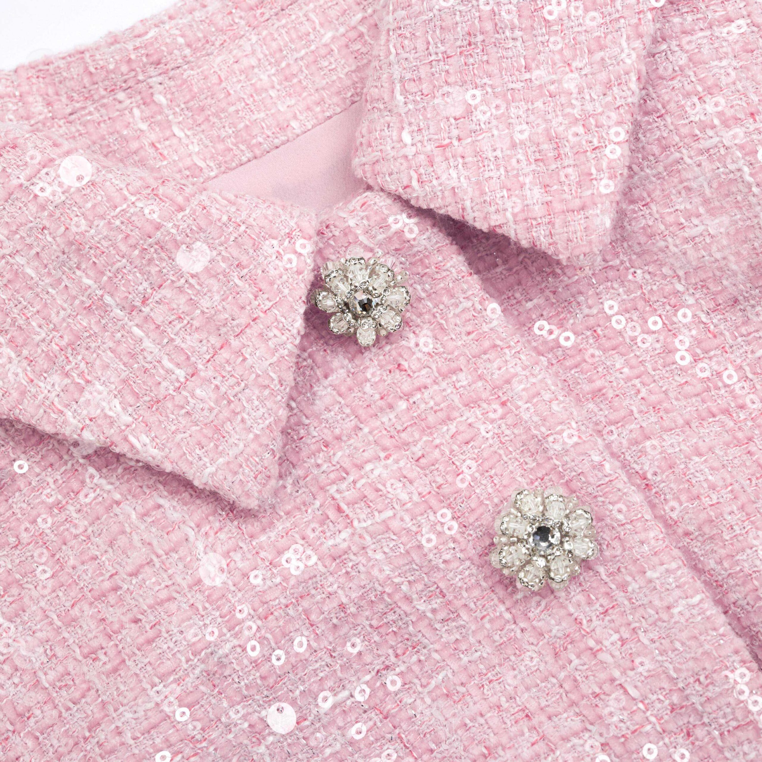 PINK BOUCLE TAILORED MINI DRESS COCKTAIL PARTY