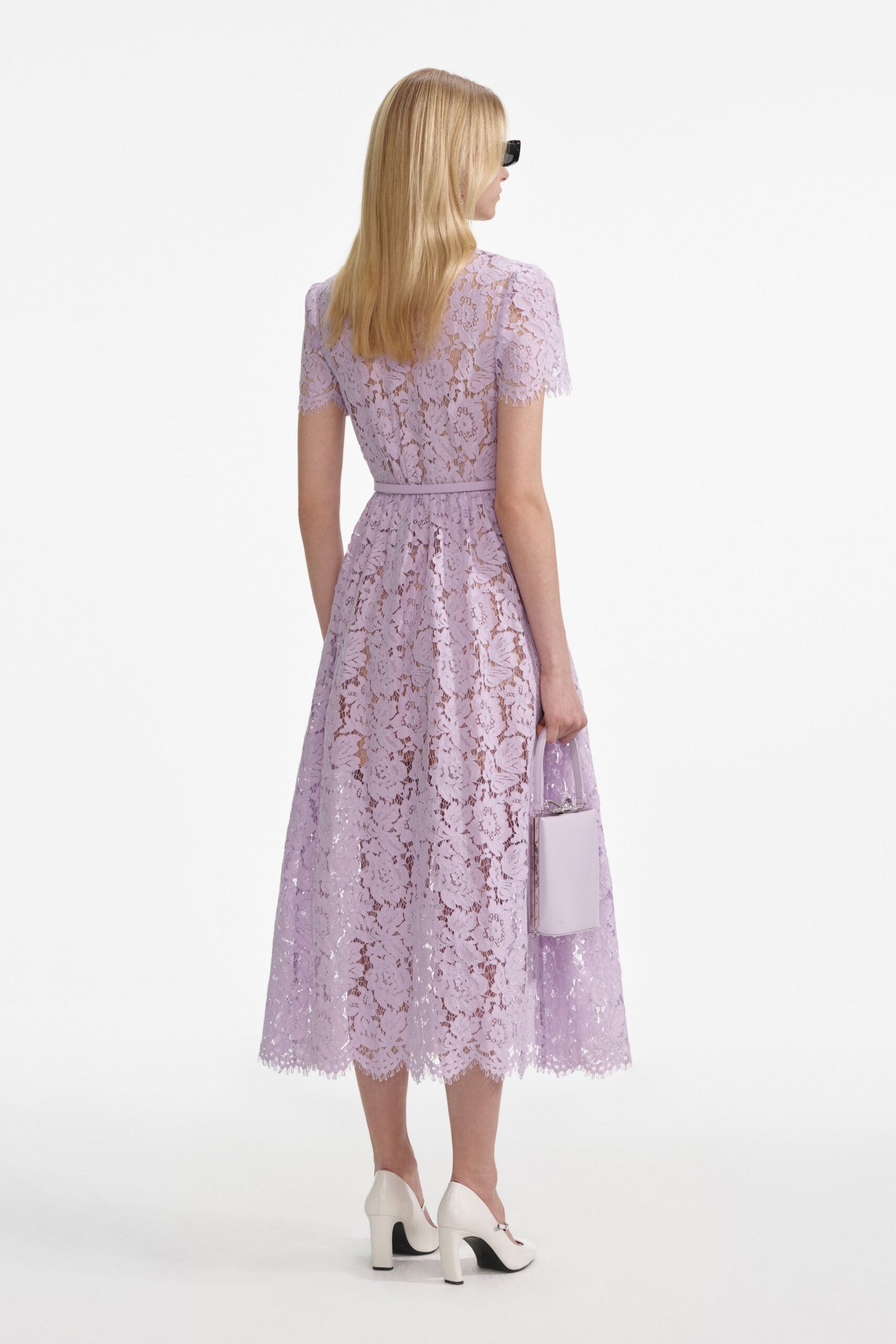 LILAC LACE MIDI DRESS WITH BUTTON FRONT