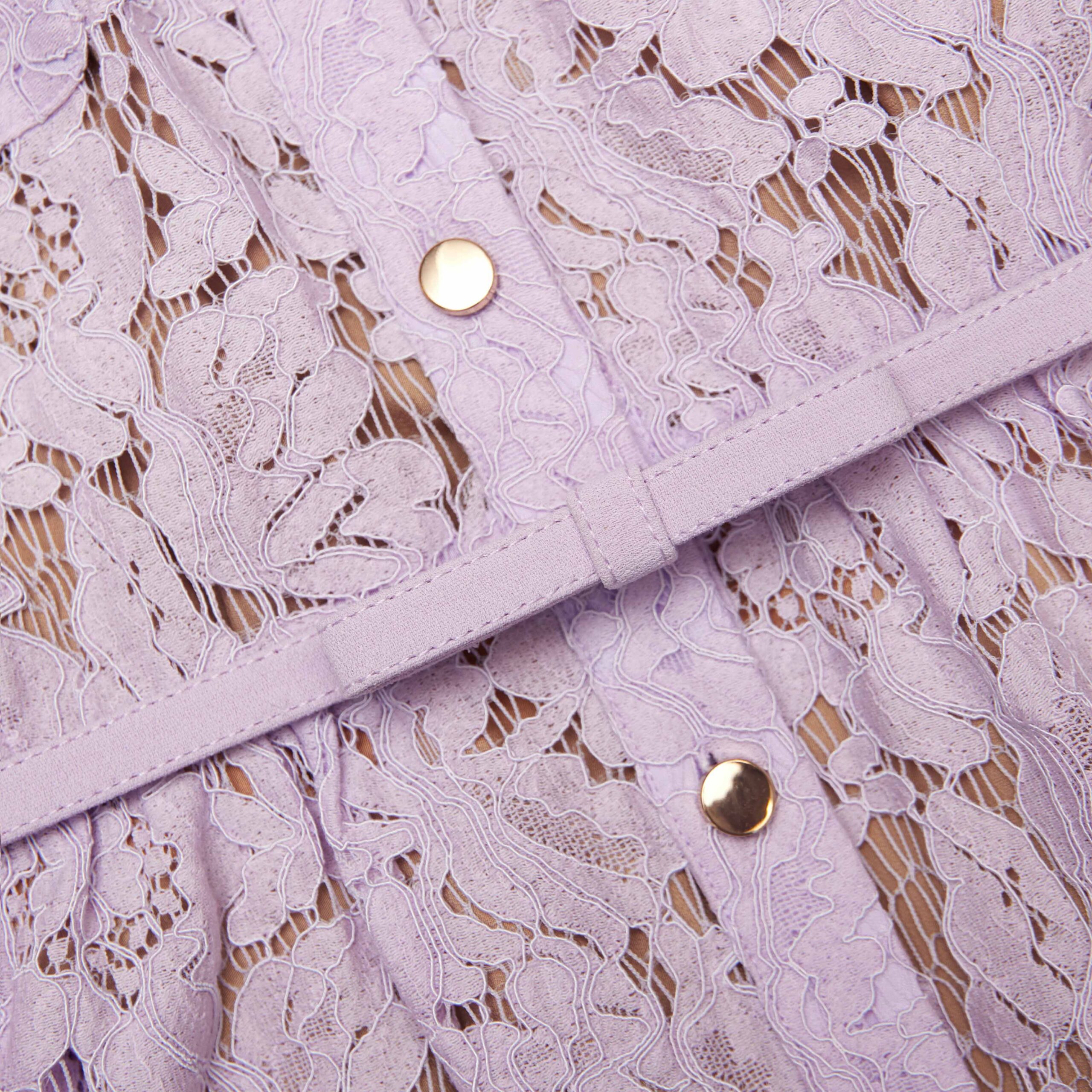 LILAC LACE MIDI DRESS WITH BUTTON FRONT