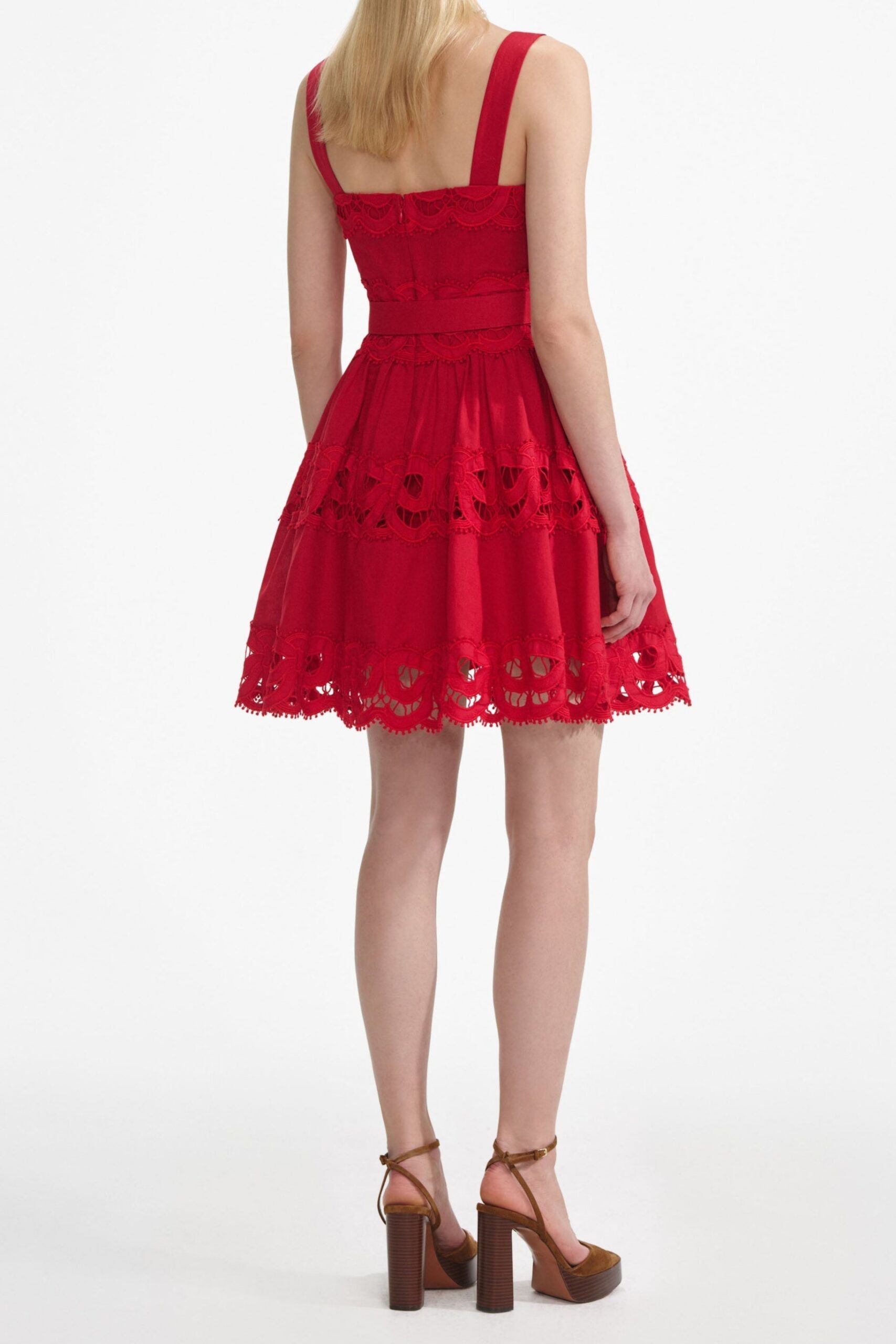 RED LINEN LACE MINI DRESS FOR WEDDING