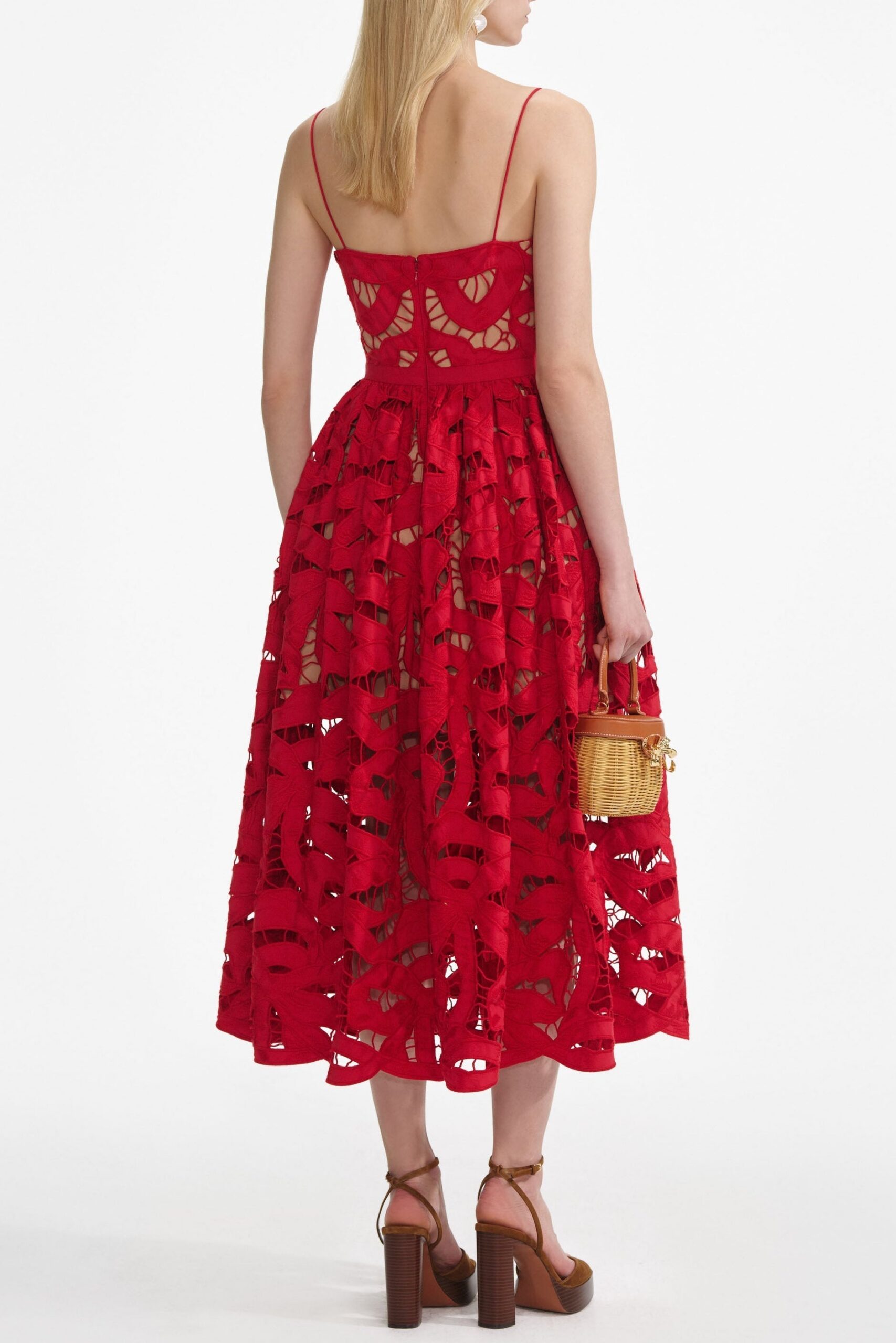 WENDY RED BOW EMBROIDERED MIDI DRESS FOR HOLIDAY PARTIES