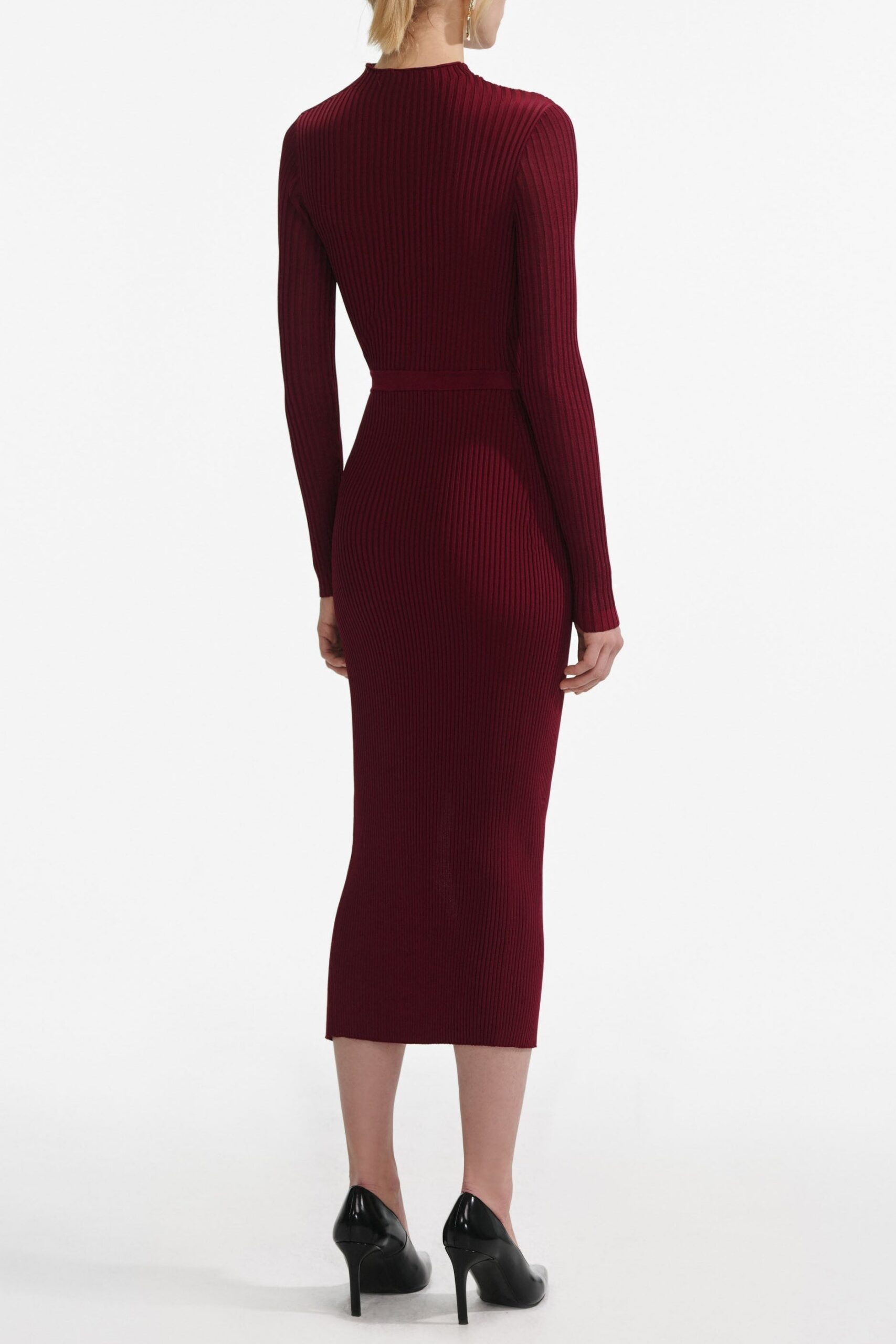 TIFFANY BURGUNDY CUT OUT RIB MIDI DRESS