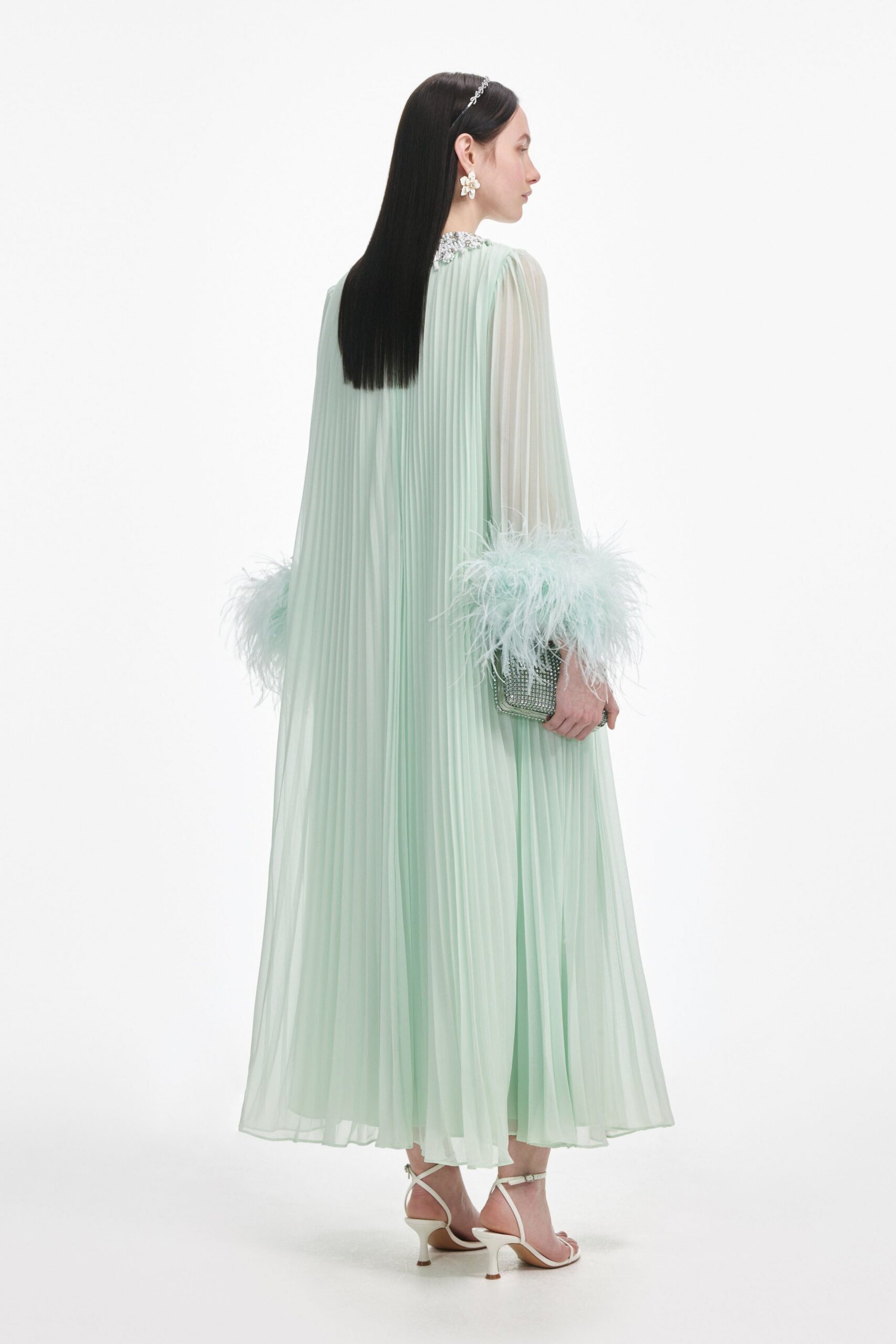 MINT FEATHER MIDI DRESS FOR EVENING PARTIES