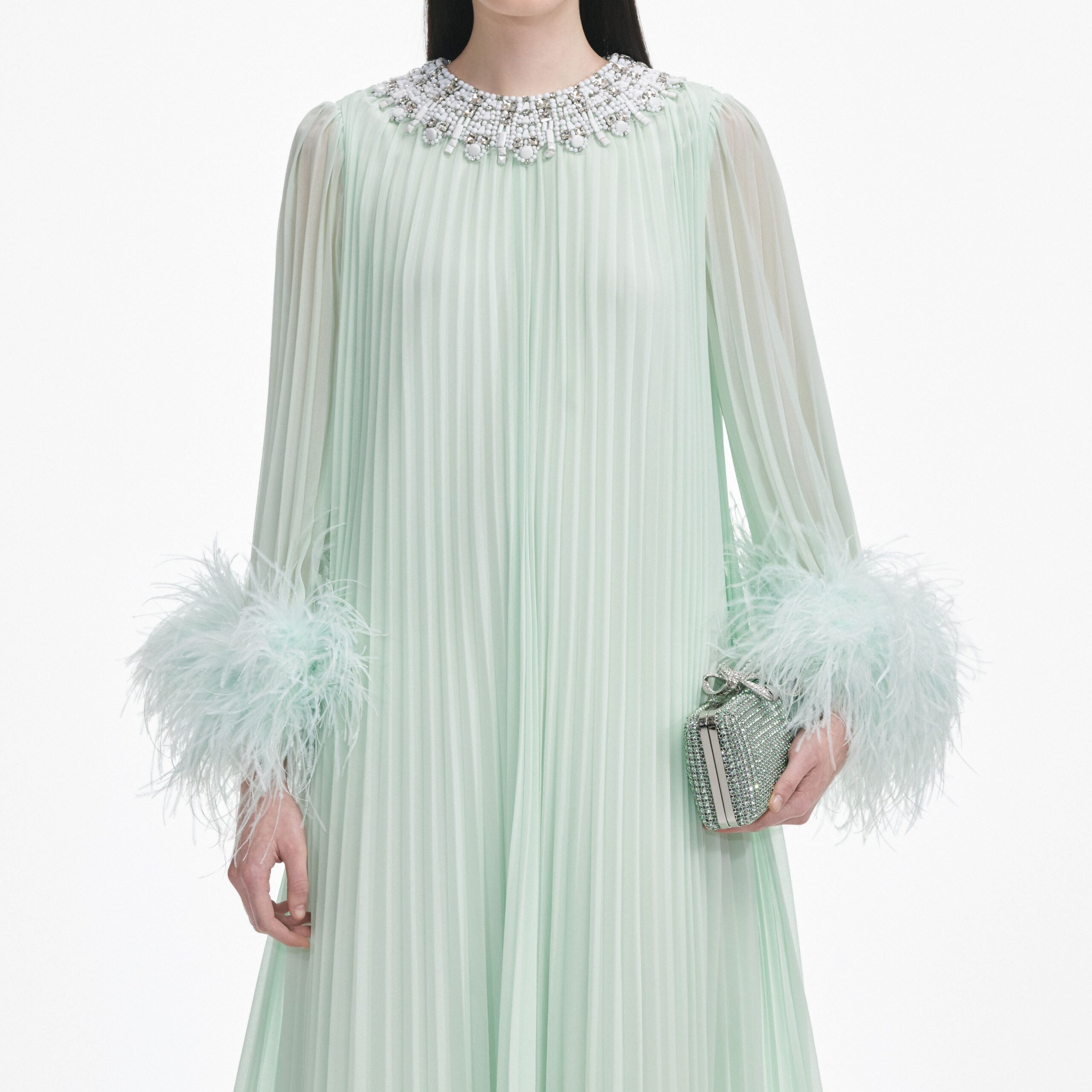 MINT FEATHER MIDI DRESS FOR EVENING PARTIES