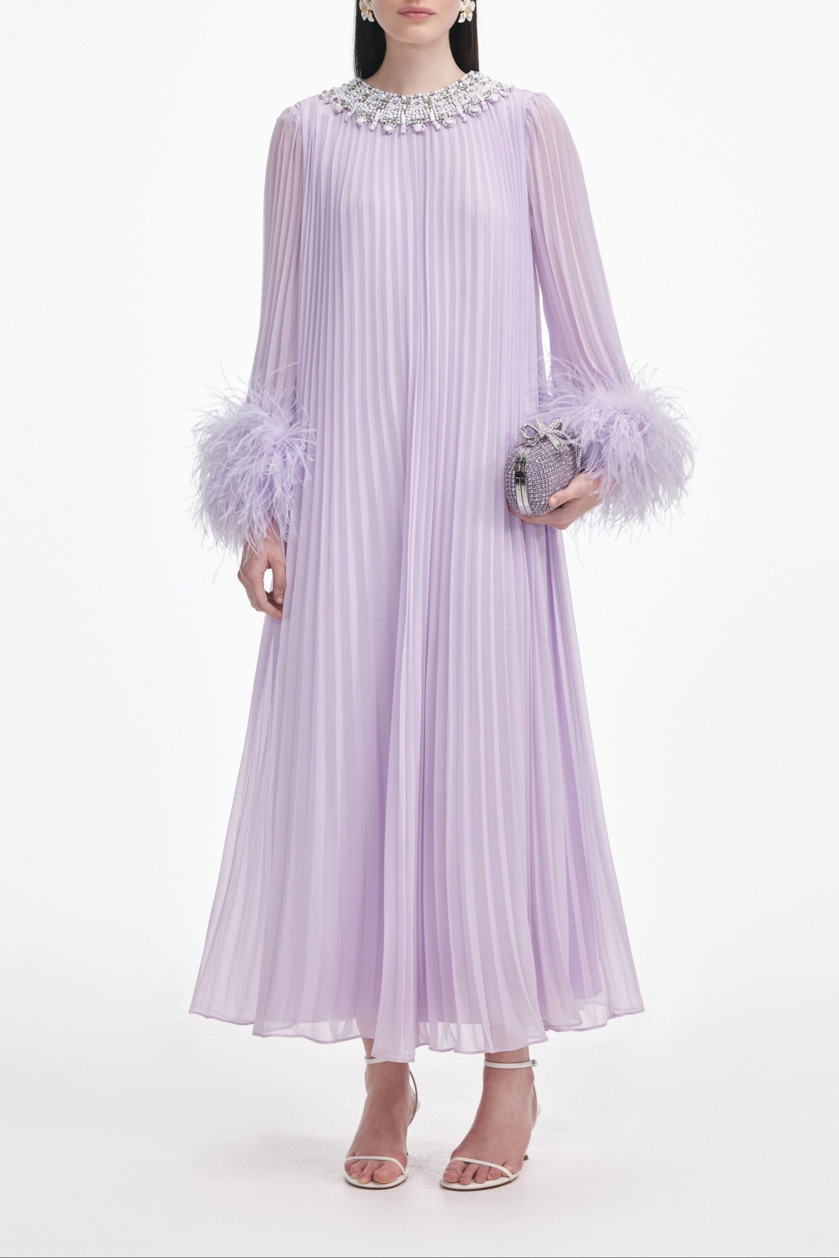 PF25-108M-L_1 LILAC FEATHER CHIFFON MIDI DRESS FOR EVENTS