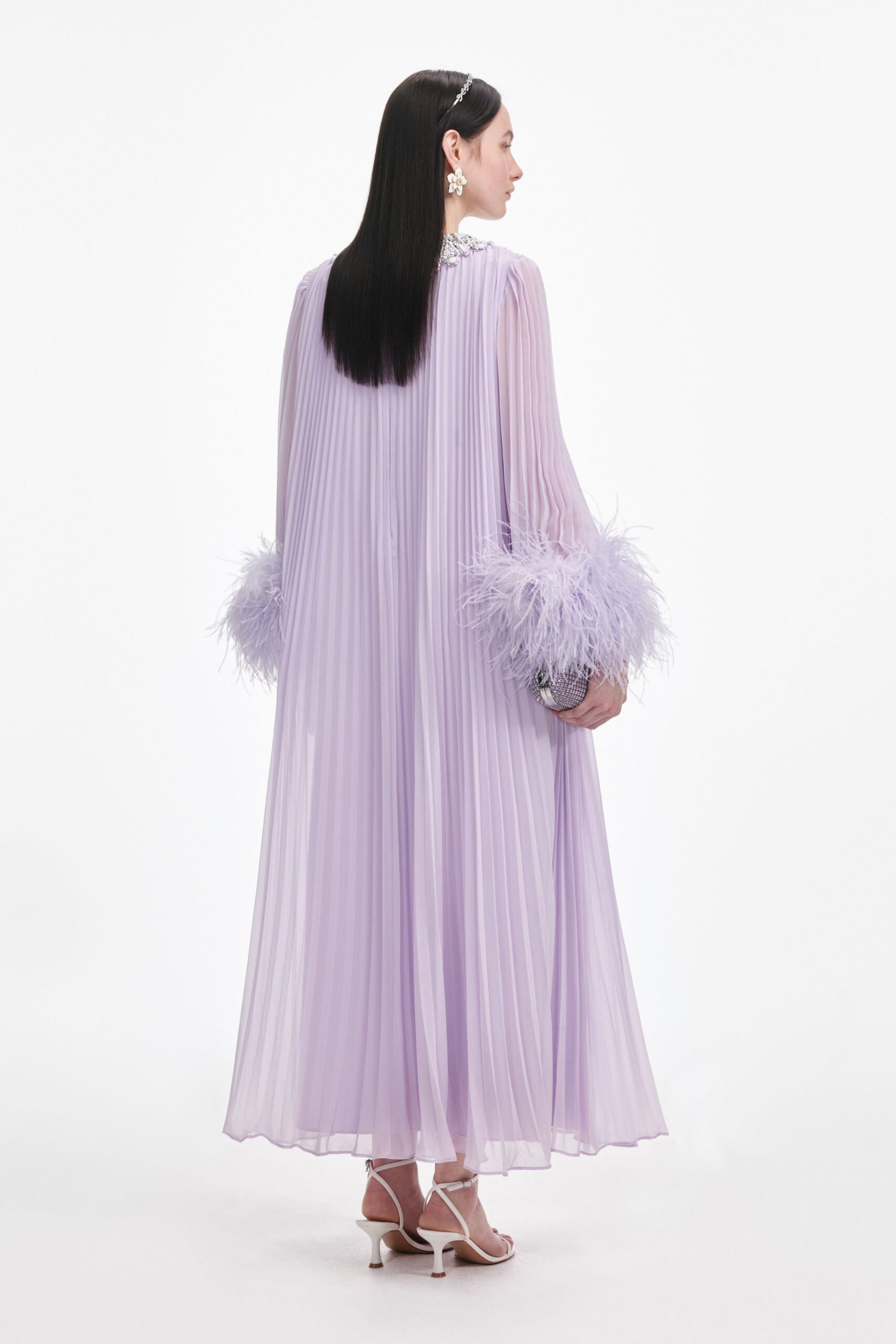 LILAC FEATHER CHIFFON MIDI DRESS FOR EVENTS