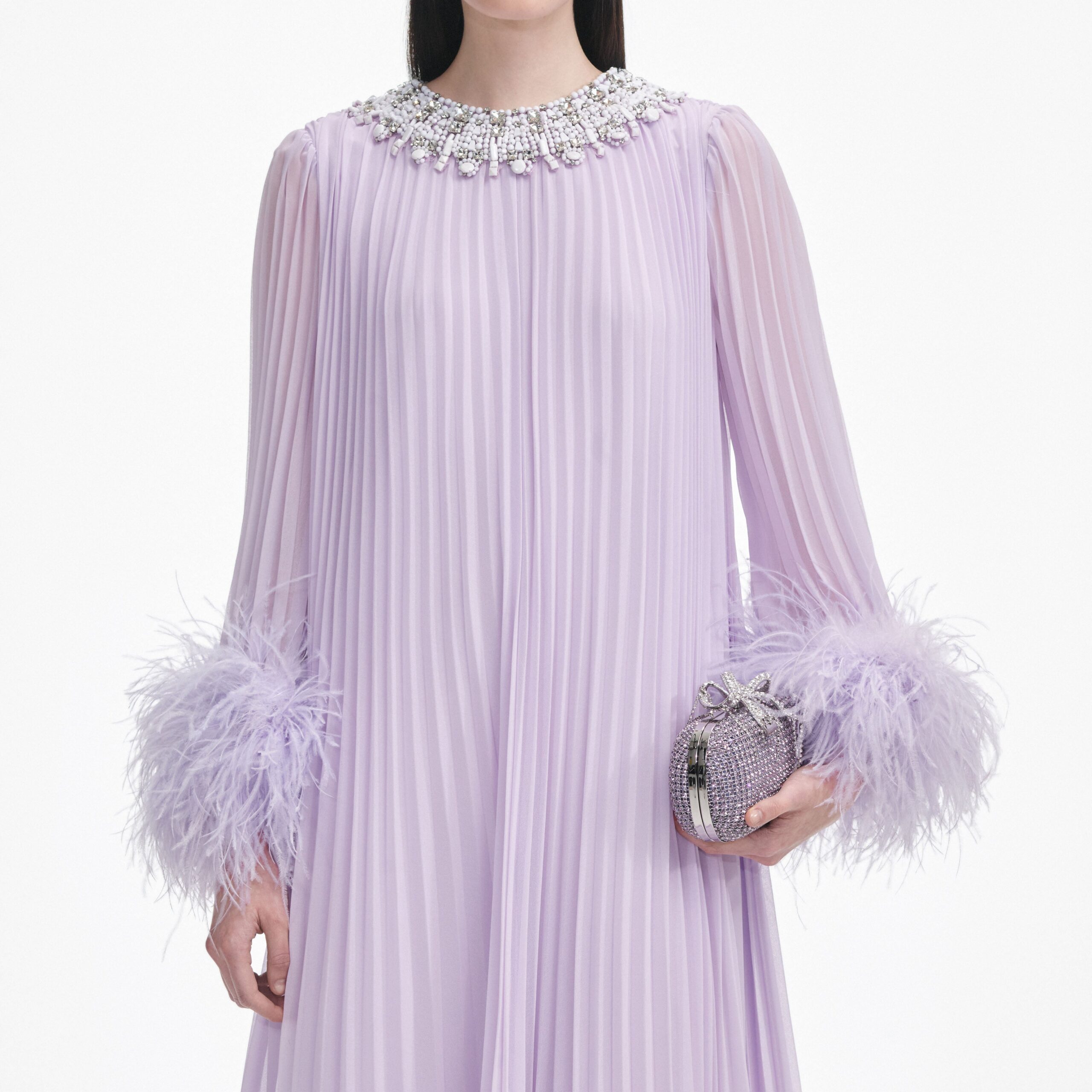 LILAC FEATHER CHIFFON MIDI DRESS FOR EVENTS