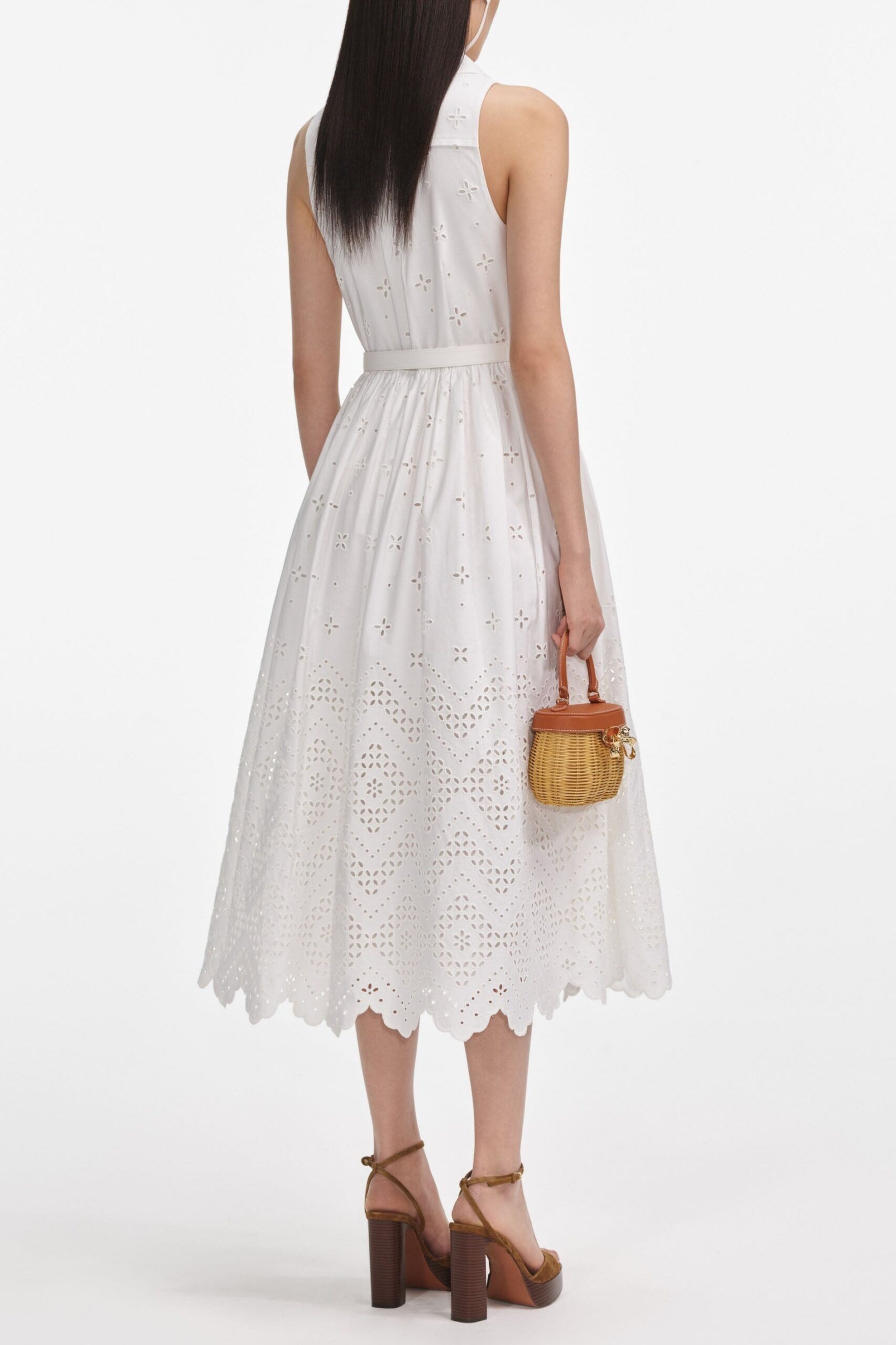 ELSIE WHITE BRODERIE MIDI DRESS, COTTON COLLARED