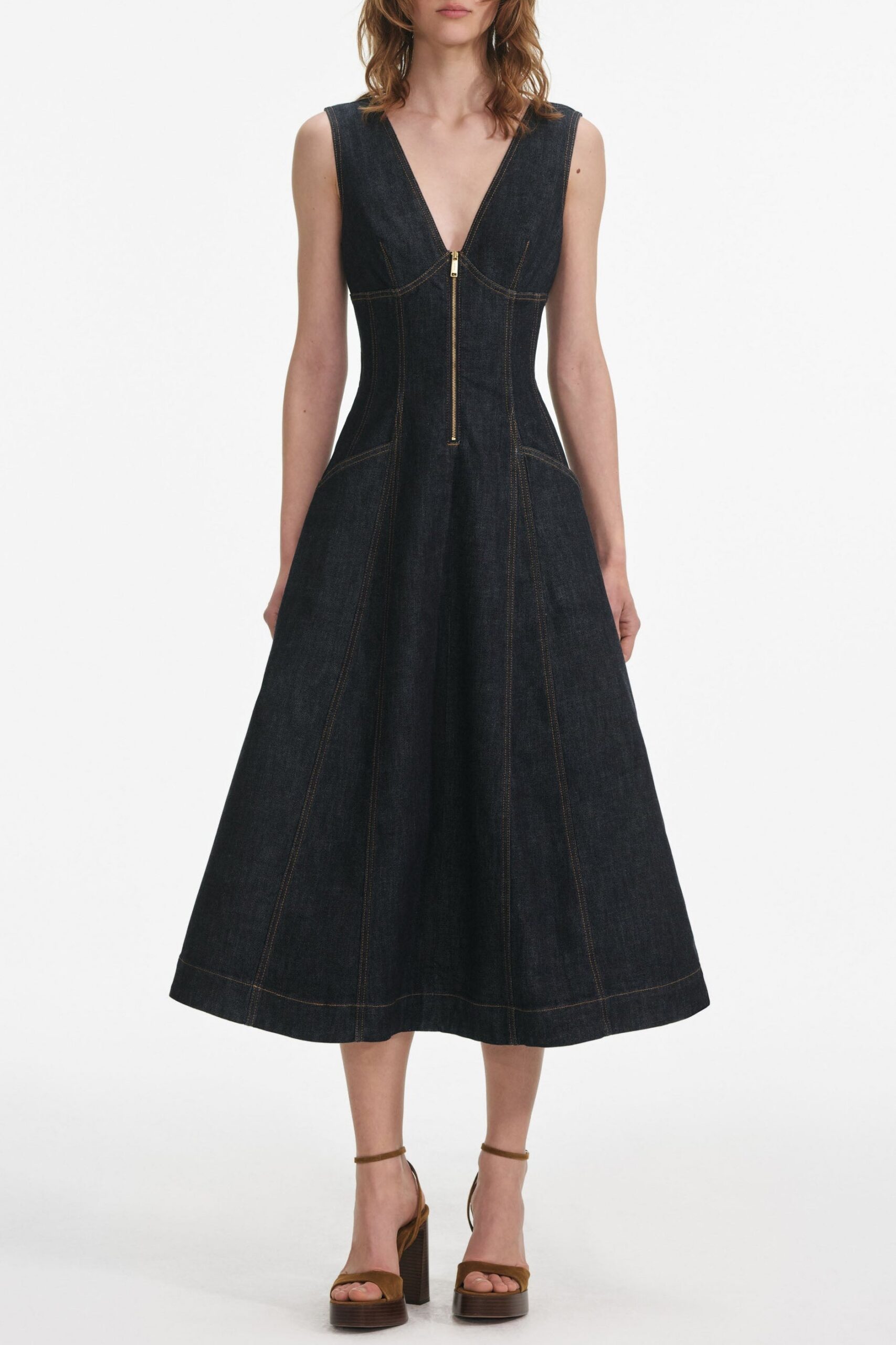 PF25-801M-BL-1 SALLY INDIGO DENIM MIDI DRESS CASUAL