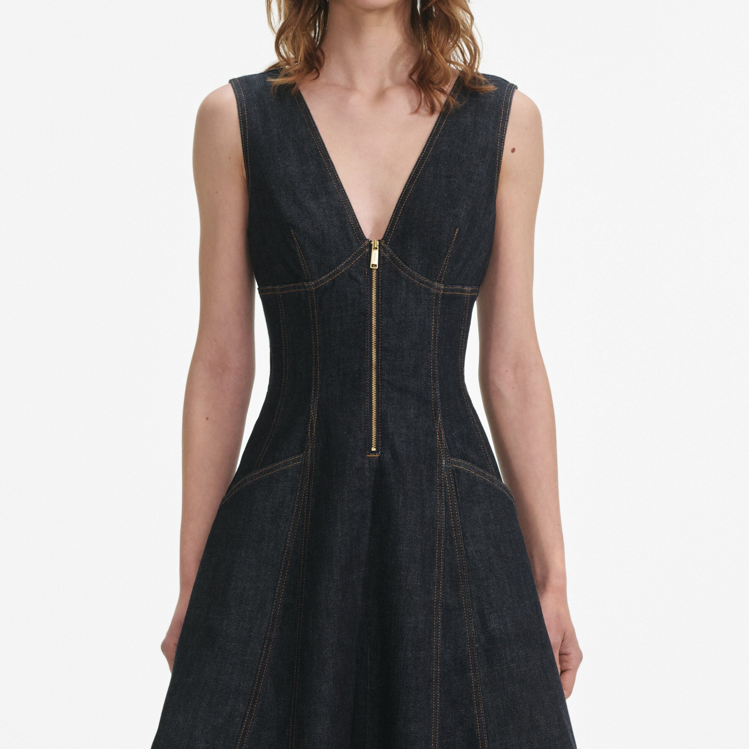 PF25-801M-BL-4 SALLY INDIGO DENIM MIDI DRESS CASUAL