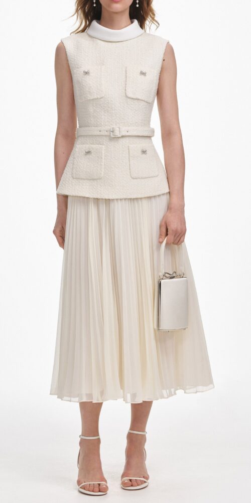 zoe Cream Boucle Sleeveless Midi Dress