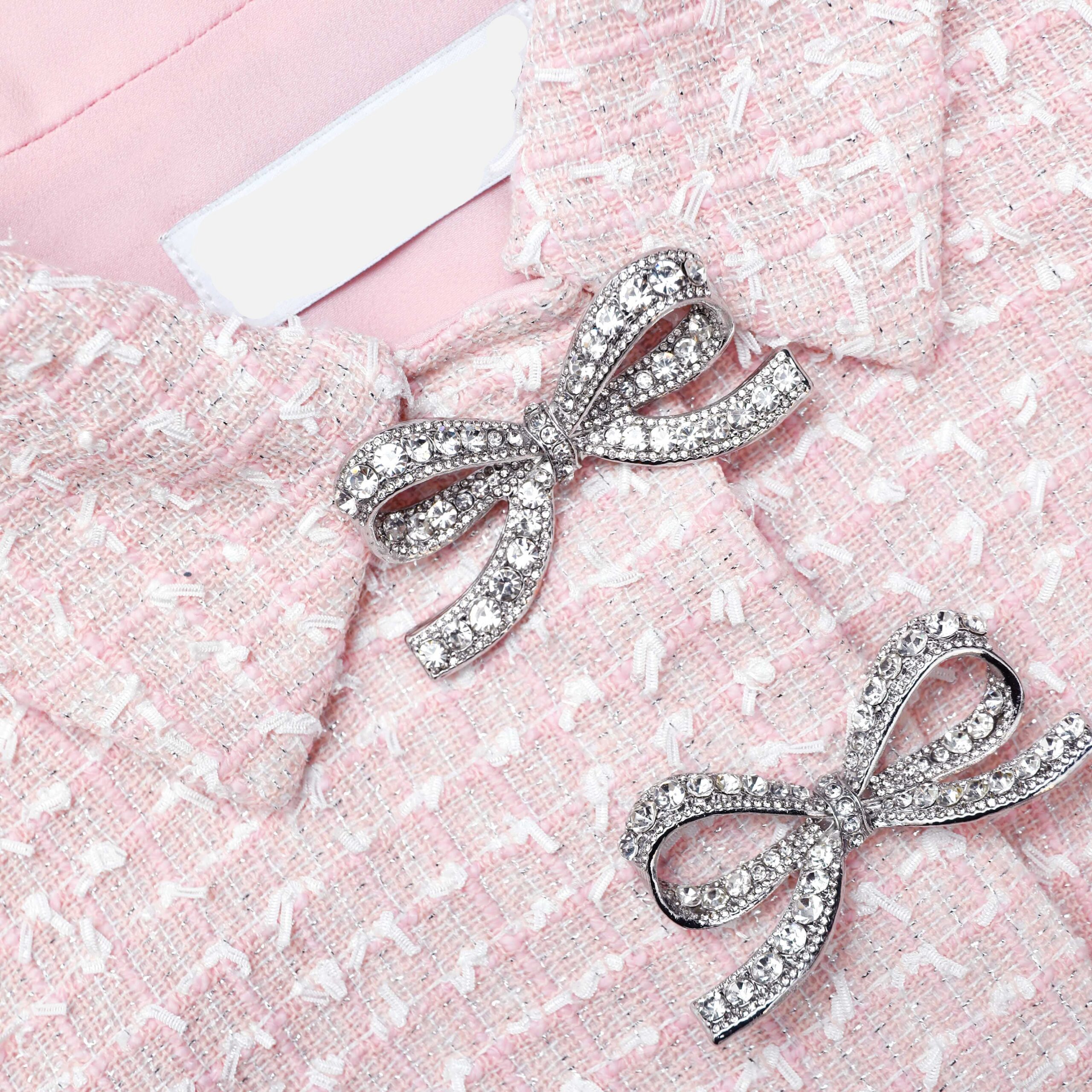 GILL PINK BOUCLE MIDI DRESS FOR WEDDING GUEST