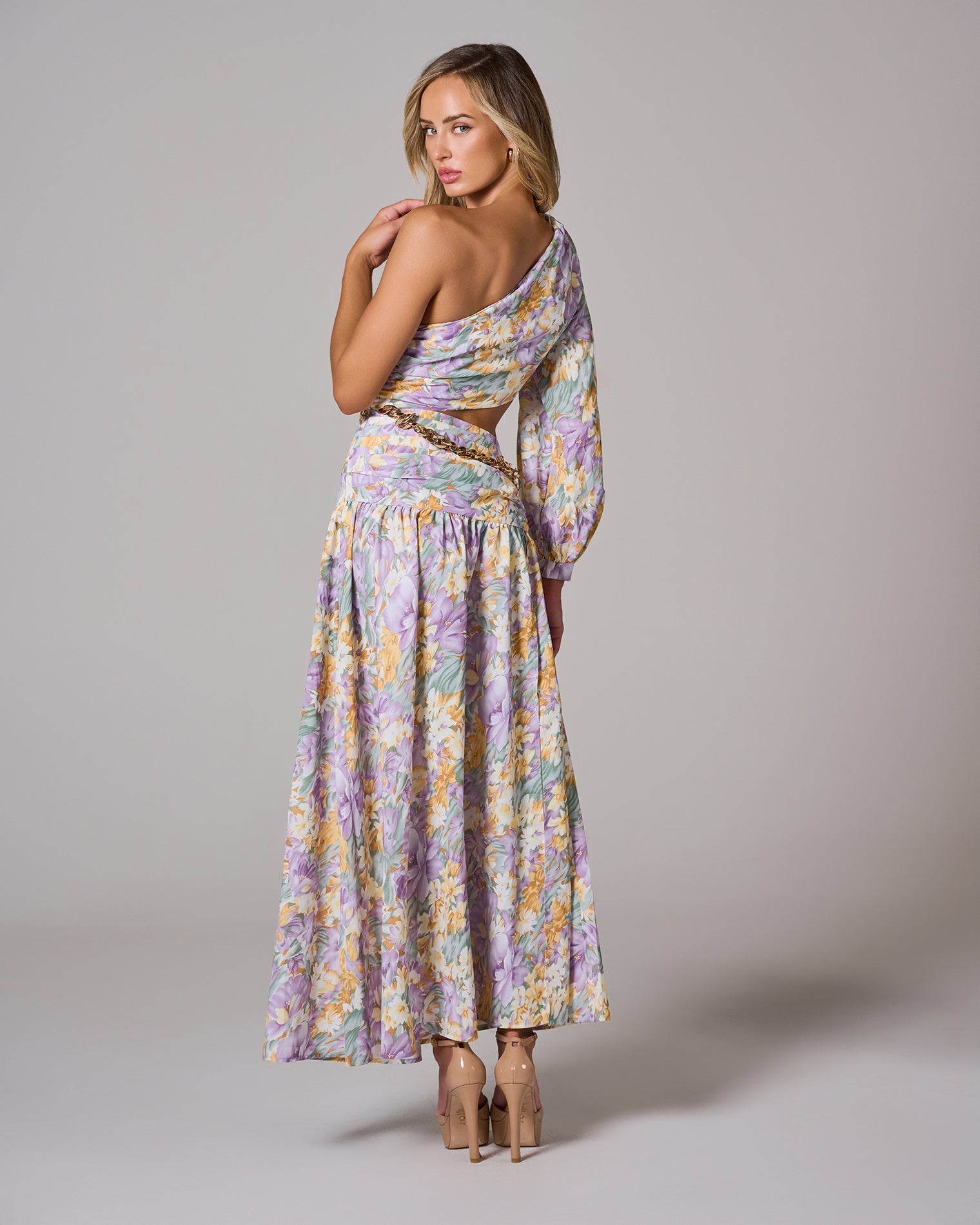 FLORAL ONE-SHOULDER MAXI DRESS FOR WEDDING GUEST