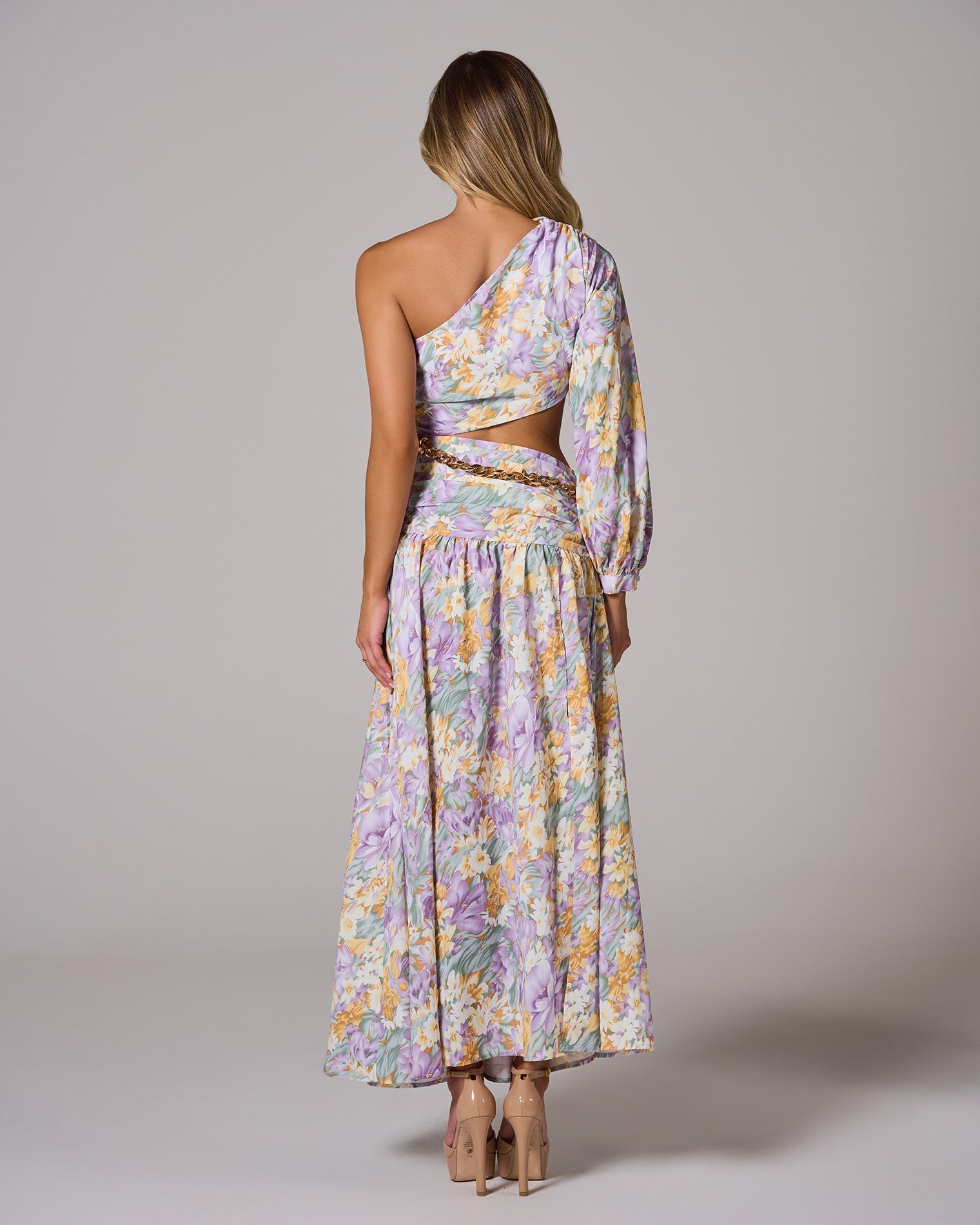 FLORAL ONE-SHOULDER MAXI DRESS FOR WEDDING GUEST