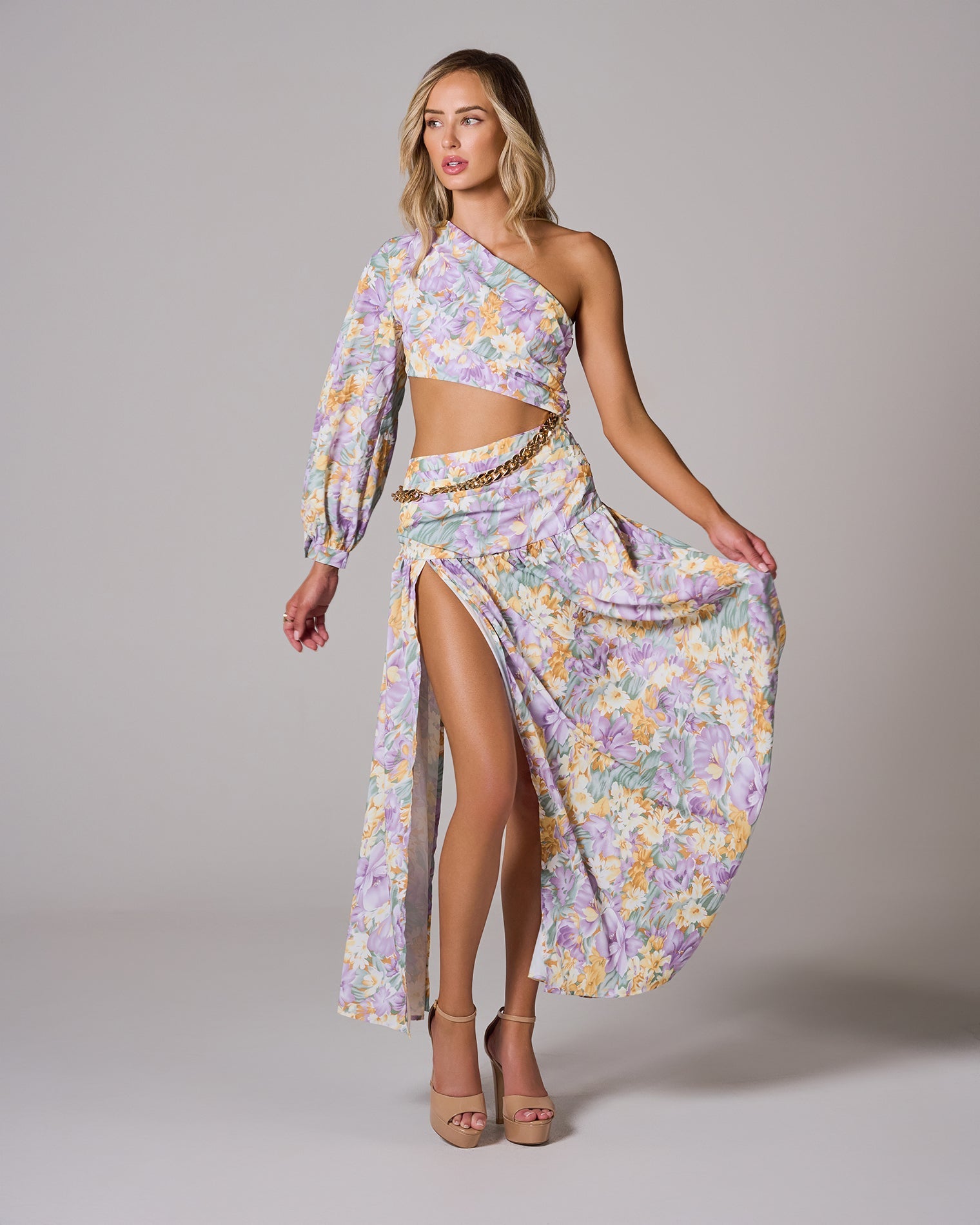 FLORAL ONE-SHOULDER MAXI DRESS FOR WEDDING GUEST