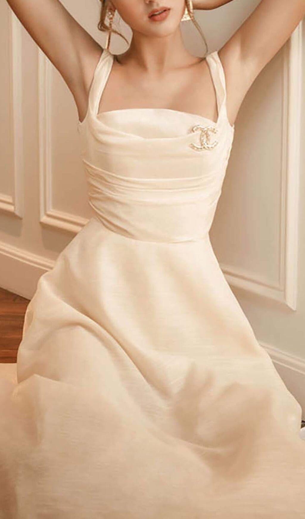 WHITE PLEATED CAMI SLIM MIDI DRESS