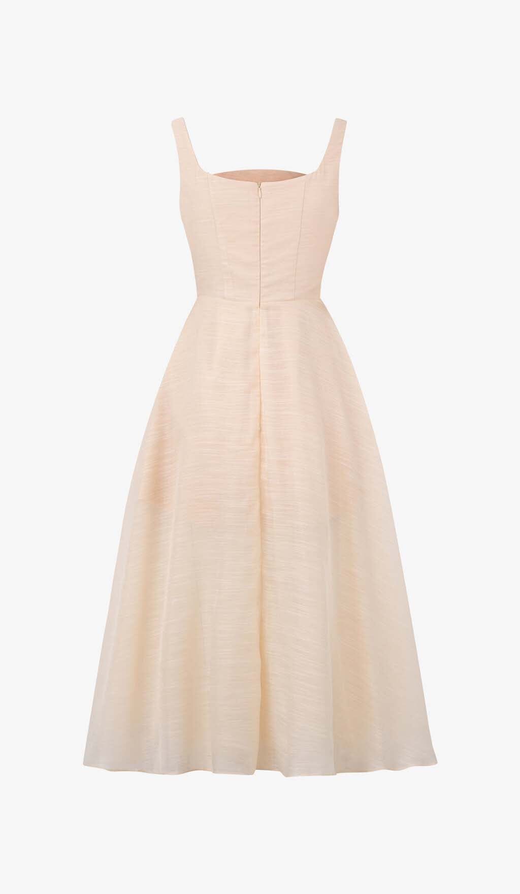 WHITE PLEATED CAMI SLIM MIDI DRESS