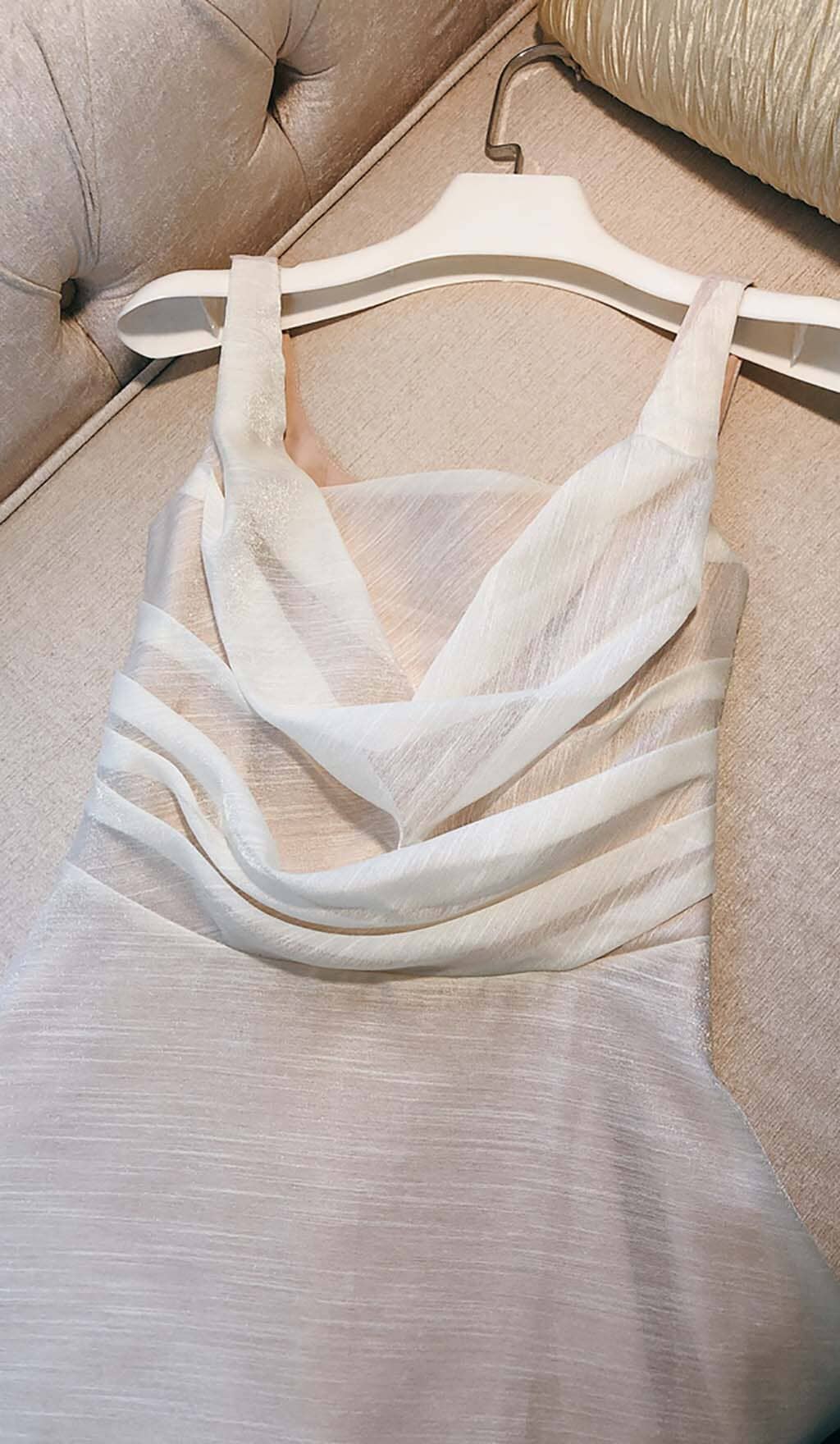 WHITE PLEATED CAMI SLIM MIDI DRESS