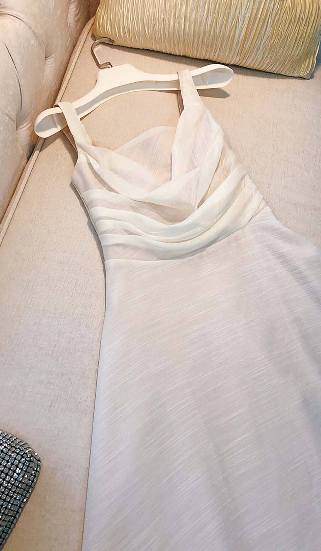 WHITE PLEATED CAMI SLIM MIDI DRESS