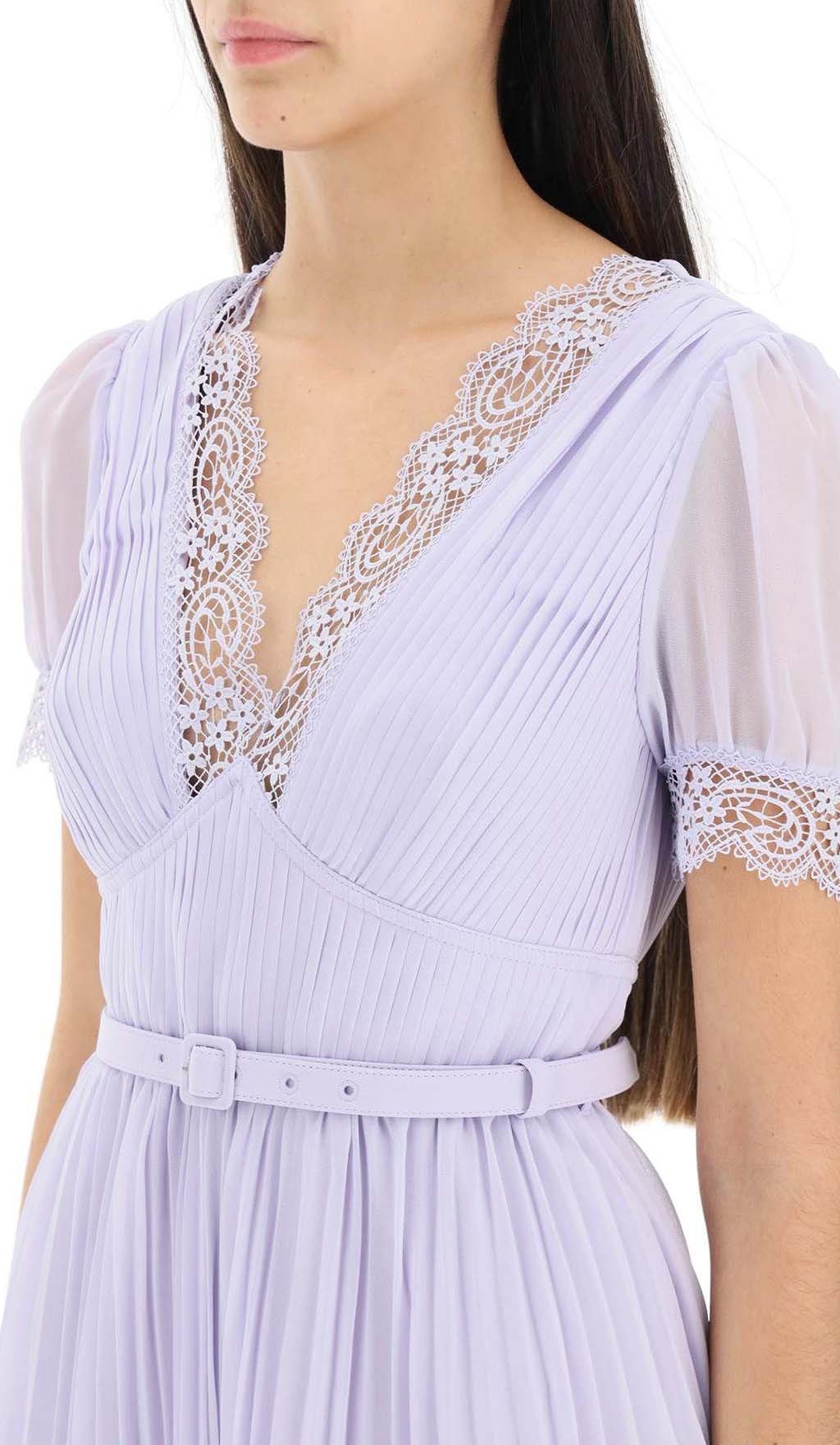 LAVENDER PLEATED CHIFFON MINI DRESS FOR PARTIES