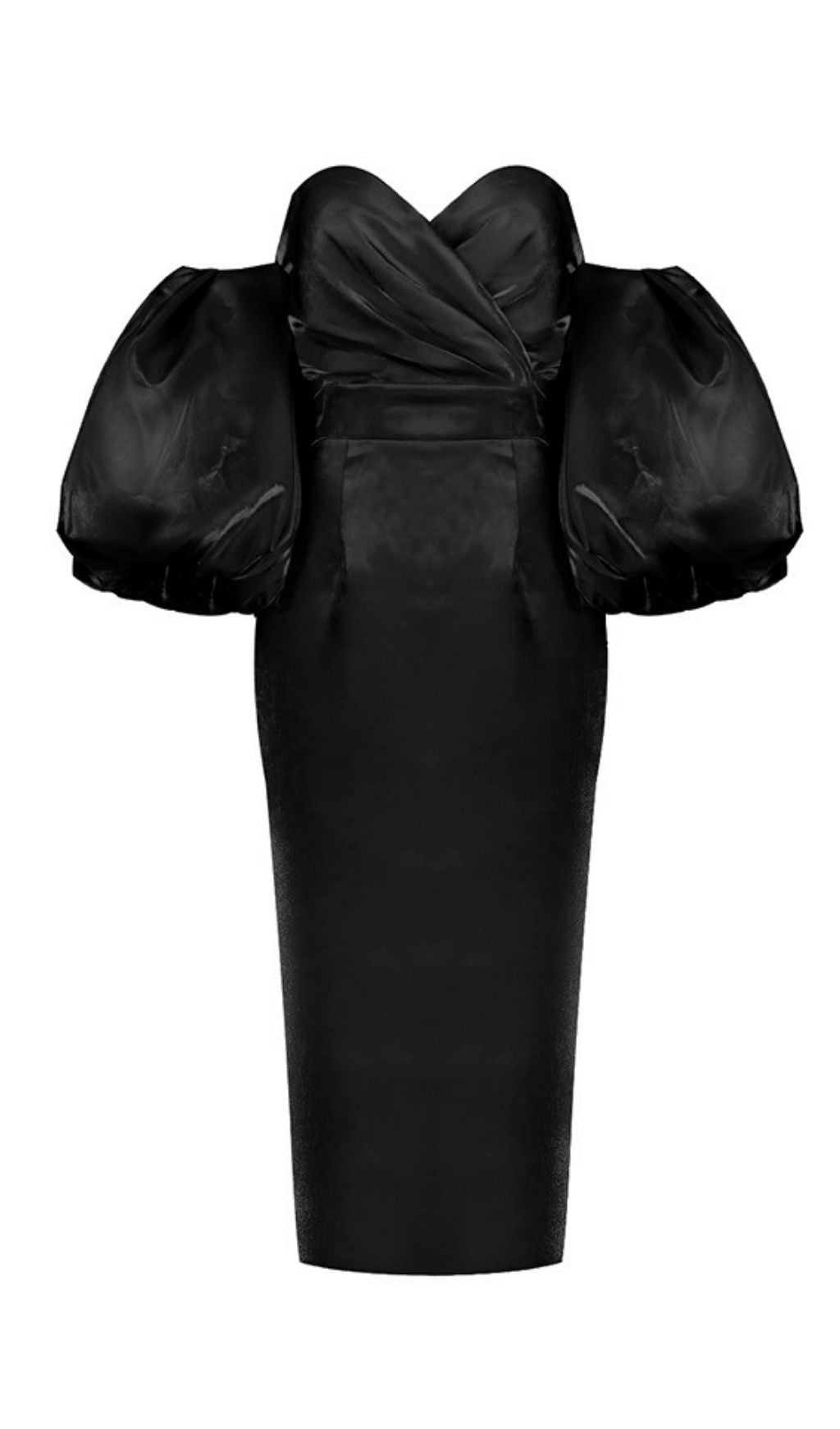 PUFF SLEEVE MIDI DRESS, BLACK, ELEGANT OCCASION