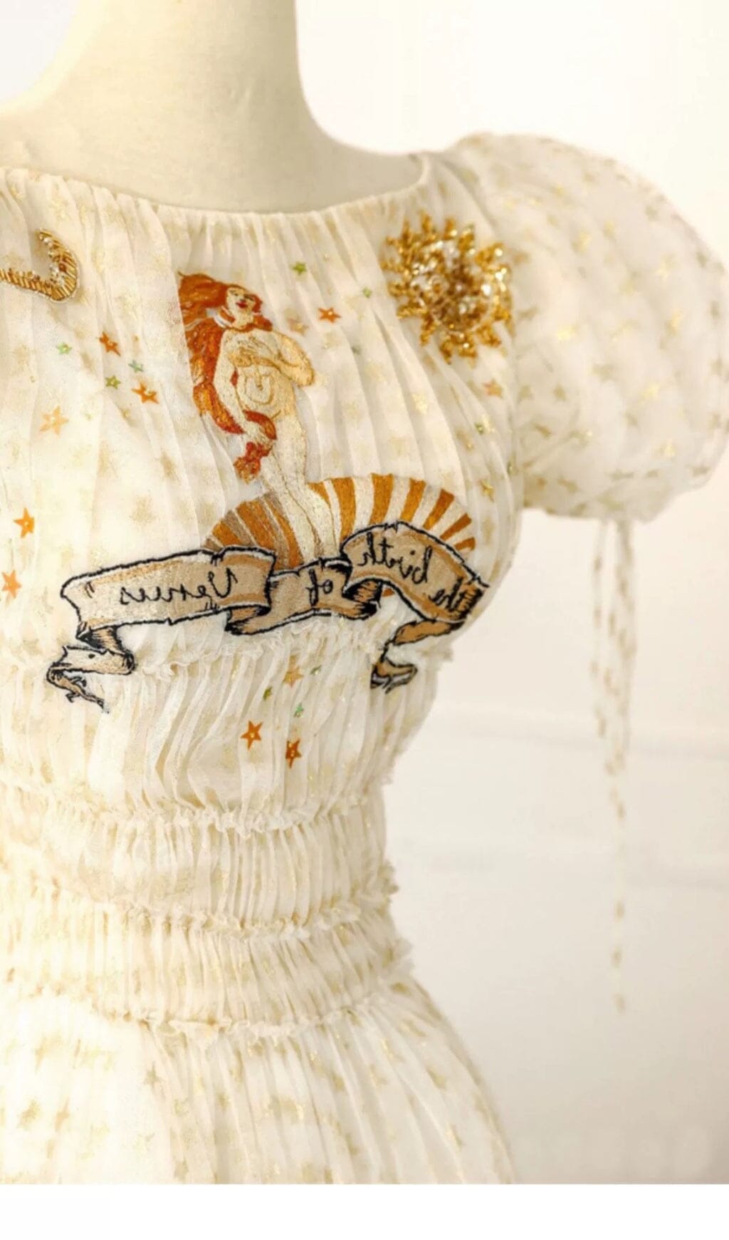 PUFF SLEEVE HIGH WAIST EMBROIDERY MIDI DRESS WHITE