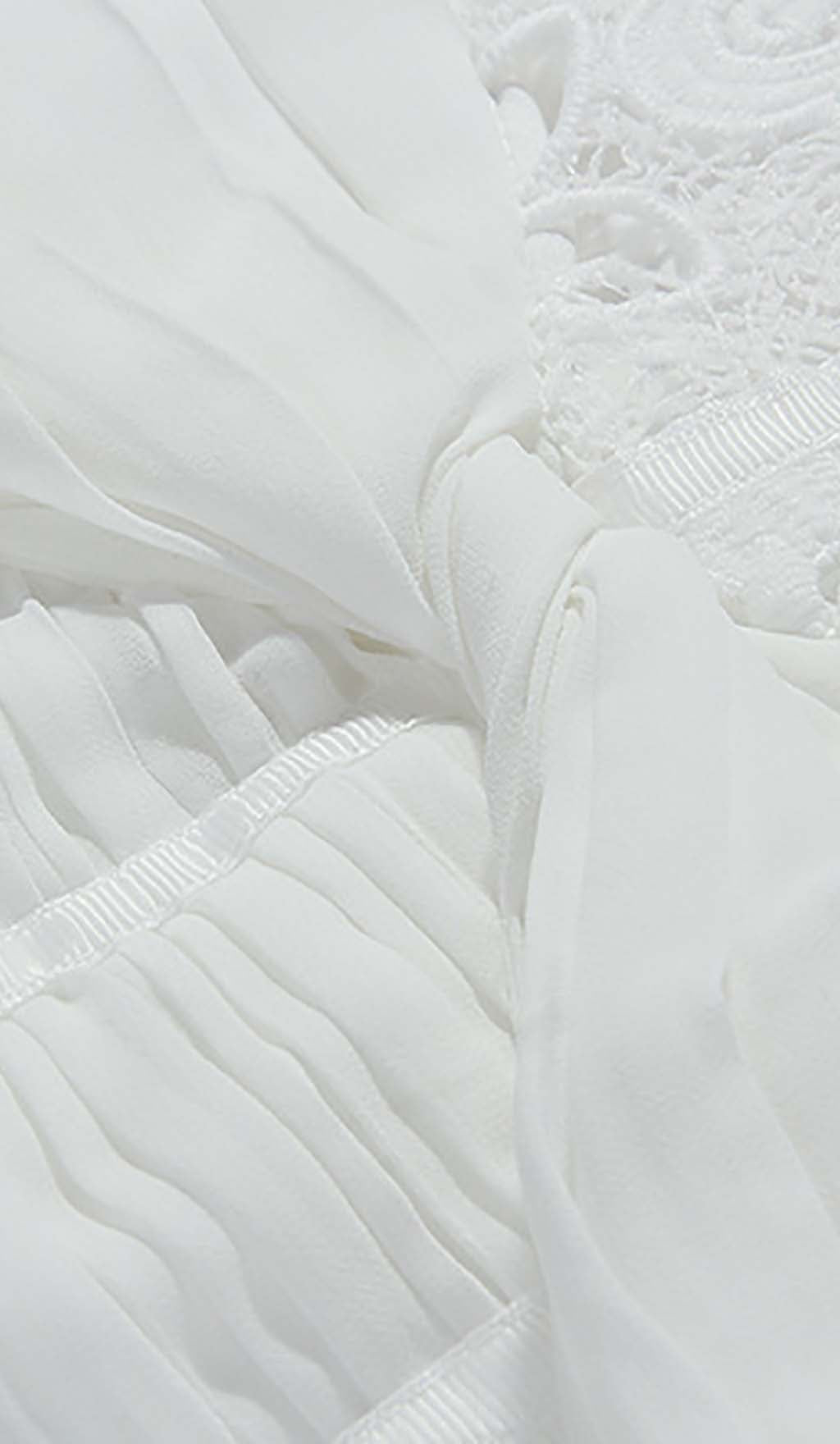 PUFF SLEEVE LACE MIDI DRESS, WHITE WEDDING GUEST