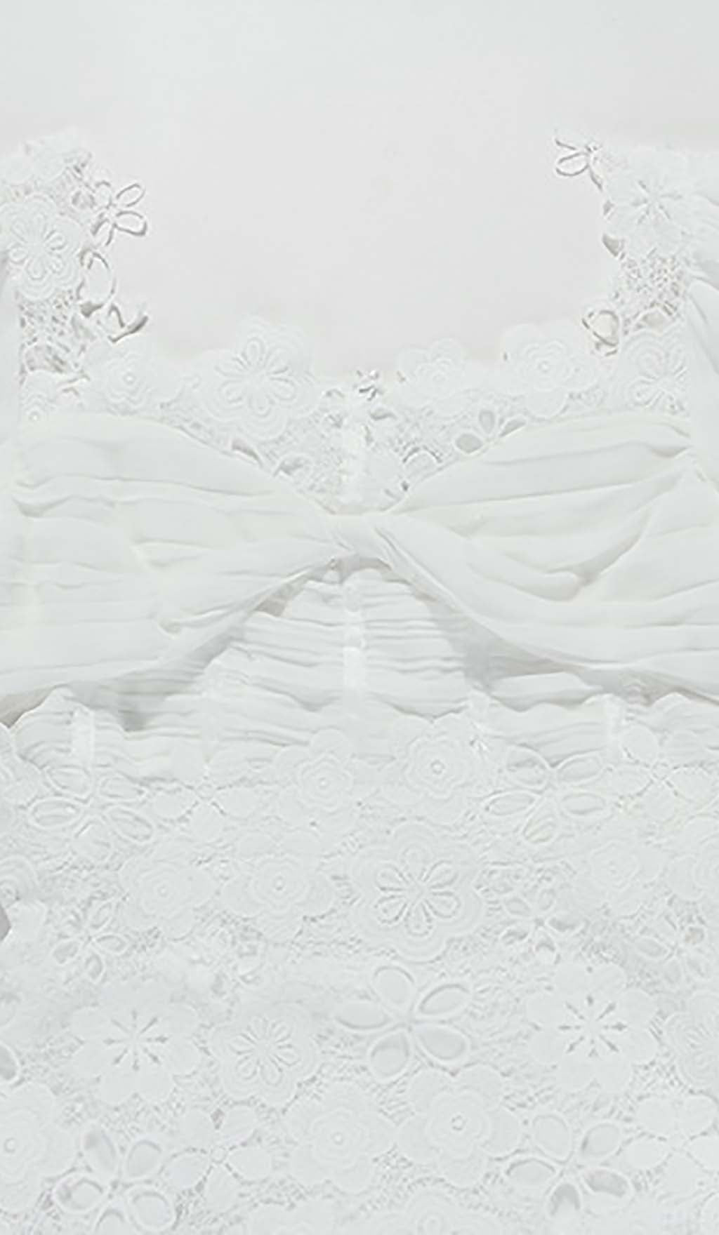 PUFF SLEEVE LACE MIDI DRESS, WHITE WEDDING GUEST