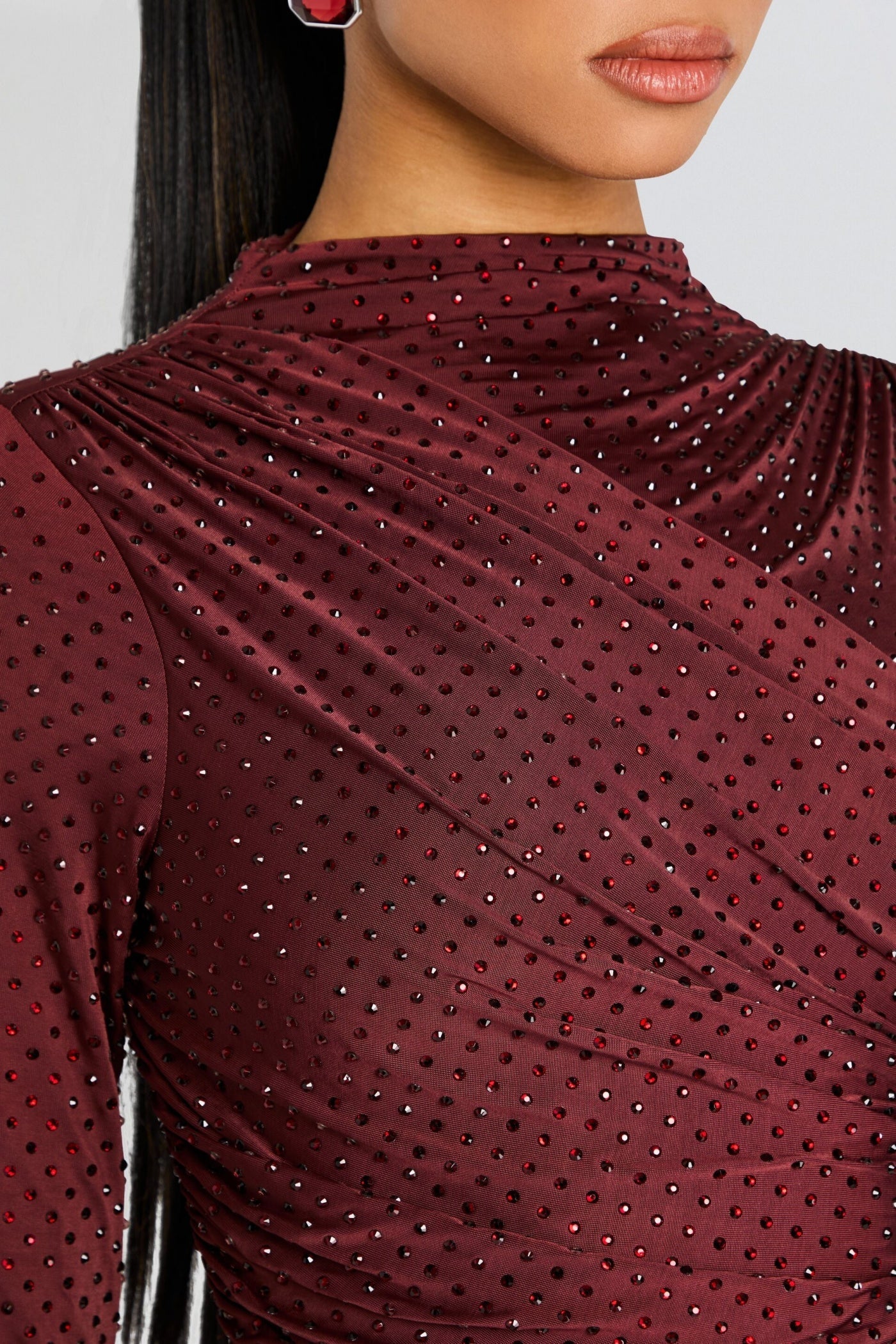 PALLAVI CRYSTAL RUCHED MIDI DRESS FOR EVENTS
