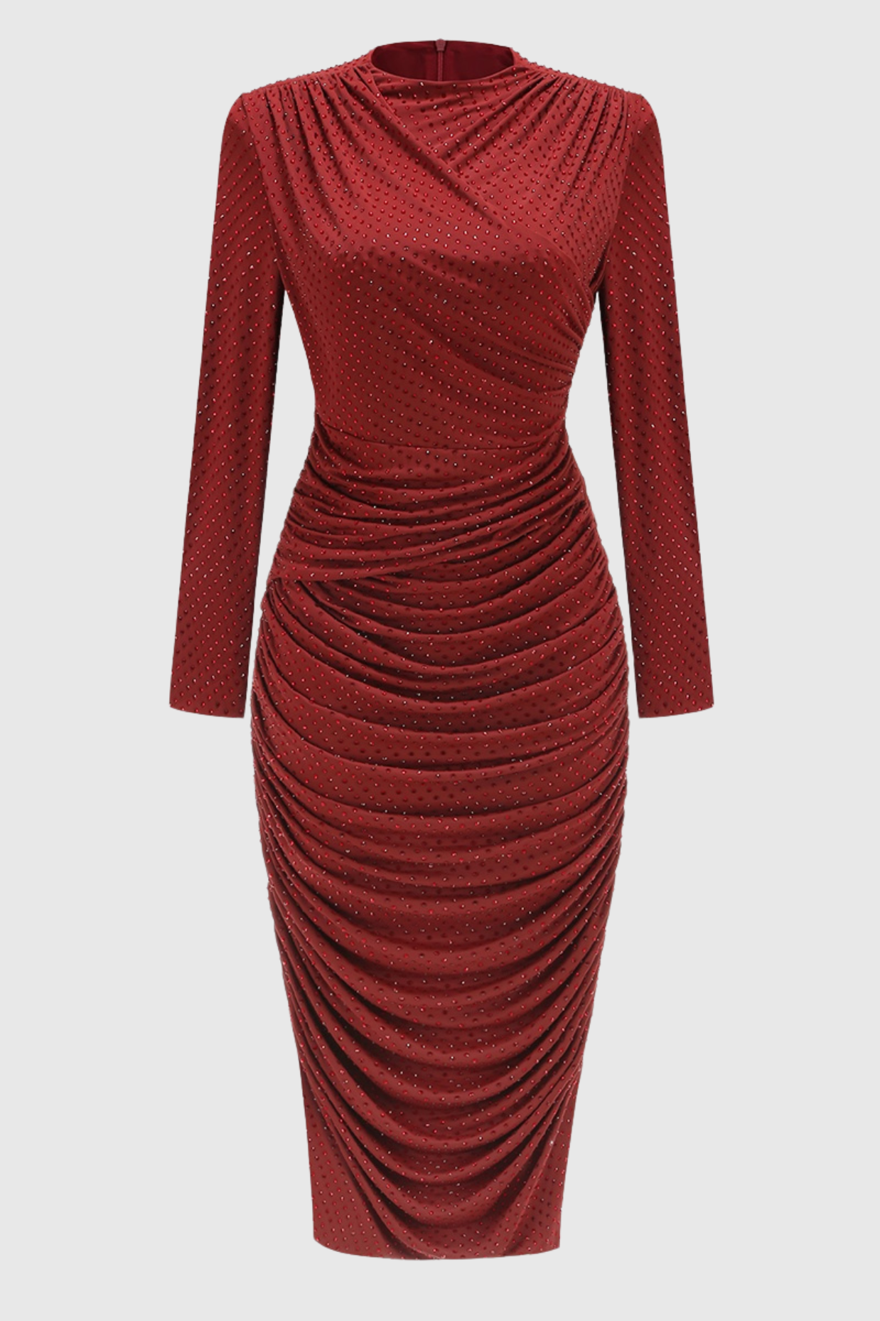 PALLAVI CRYSTAL RUCHED MIDI DRESS FOR EVENTS