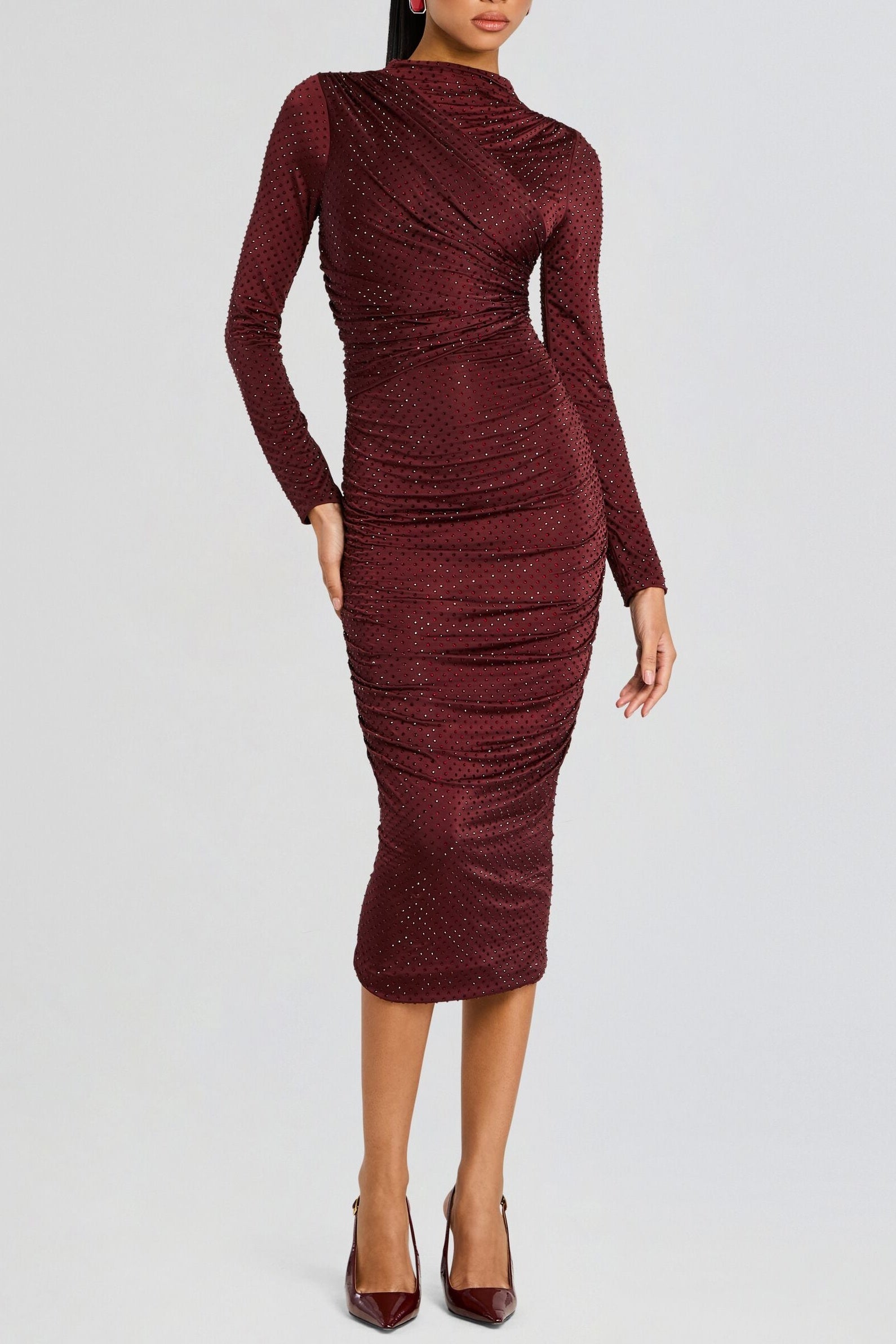 PallaviCrystalEmbellishedRuchedMidiDress3 PALLAVI CRYSTAL RUCHED MIDI DRESS FOR EVENTS